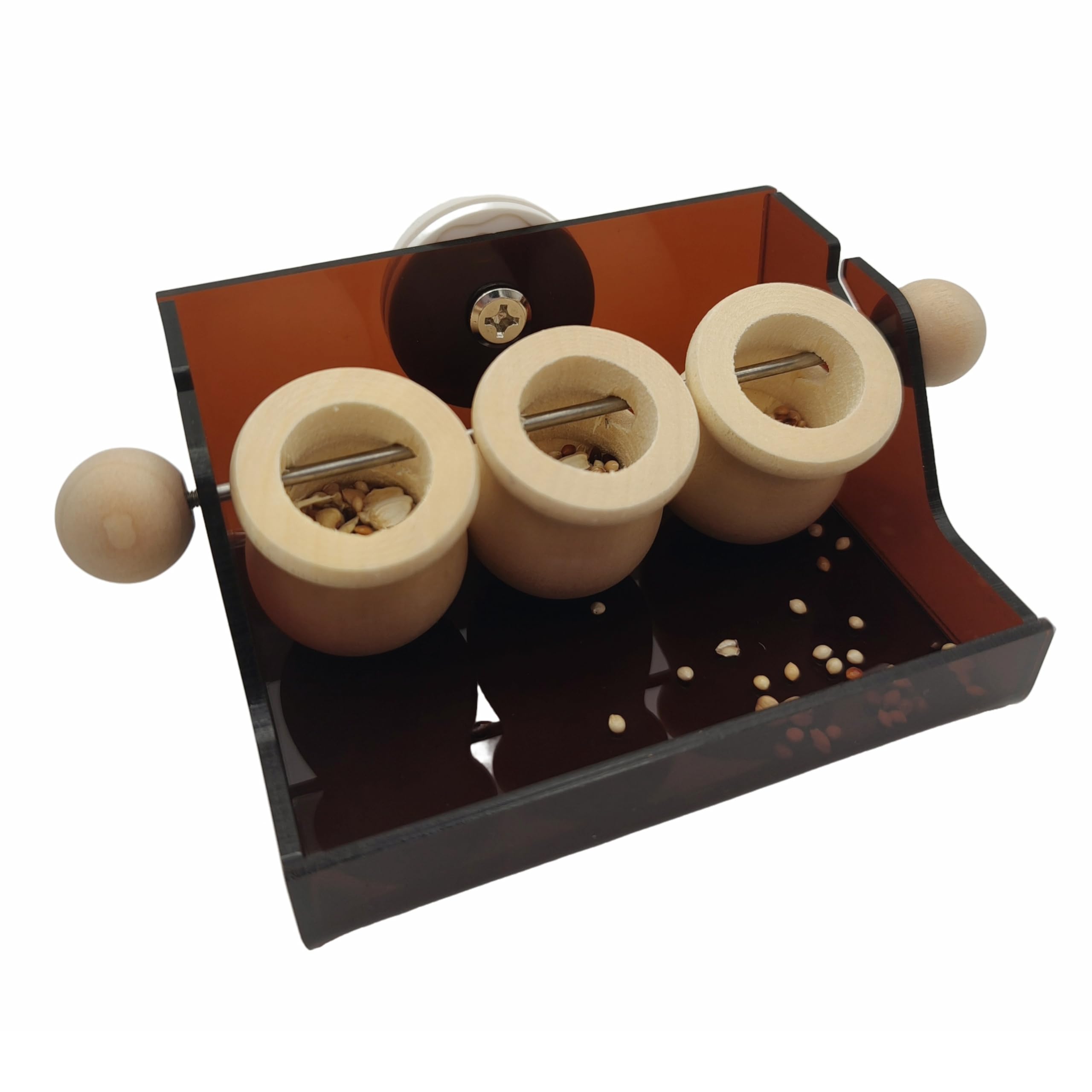 Triple Cup Parrot Foraging Toy, Wood and Acrylic Base Feeder, 6.2x3.7x2.1 Inches, Portion Control System with Stainless Steel Skewers for Small-Medium Parrots - image 4