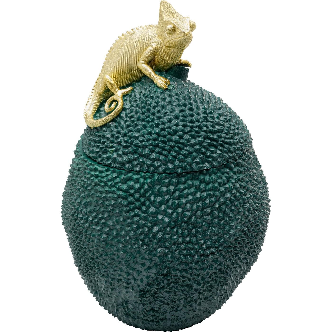 Kare Deko Dose Jackfruit Chameleon, Grün, 41x26x27 cm, Aufbewahrungsdose, Chameleon Motiv, Handgearbeitet, Wohnzimmer