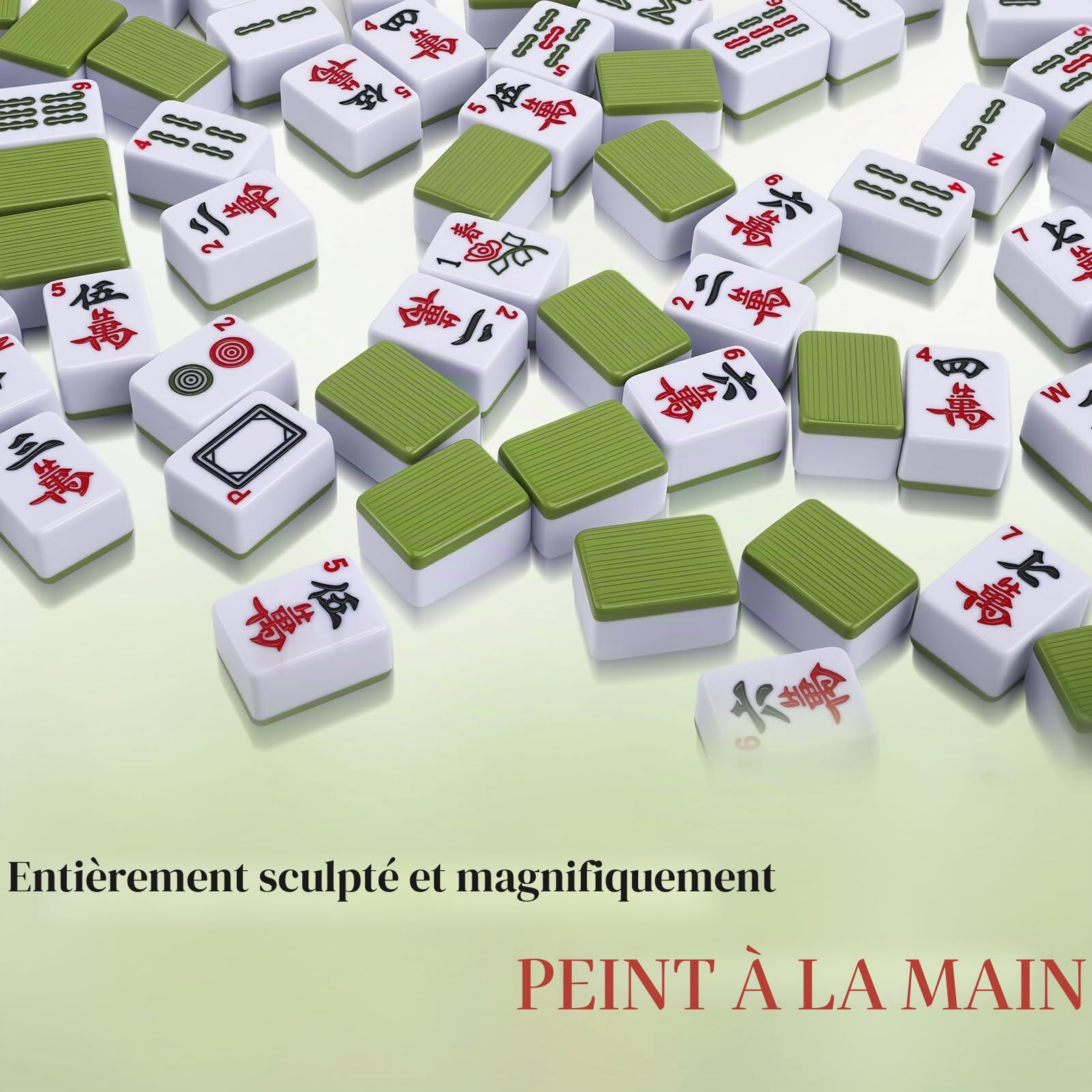 Jeu de Mahjong Chinois Grand Format - Set Complet 146 Pièces avec Étui de Voyage - Pièces 3x2,25 cm Lisibles - Jeu de Société Familial, Emballage en Sac en Tissu