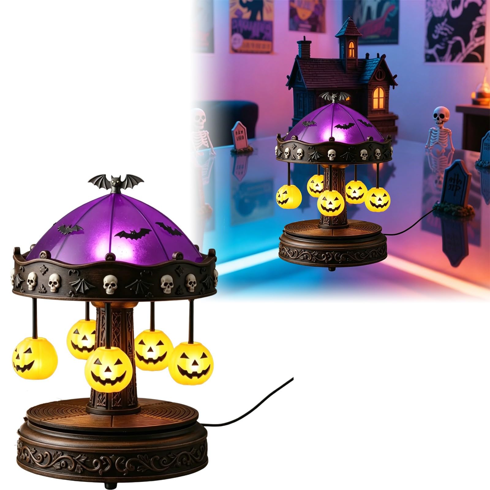 2026 - Lampada notturna decorativa per Halloween, per feste a tema, illuminazione a LED, lampada da tavolo decorativa in resina, accessorio per la casa spaventoso, luce suggestiva per camera da letto