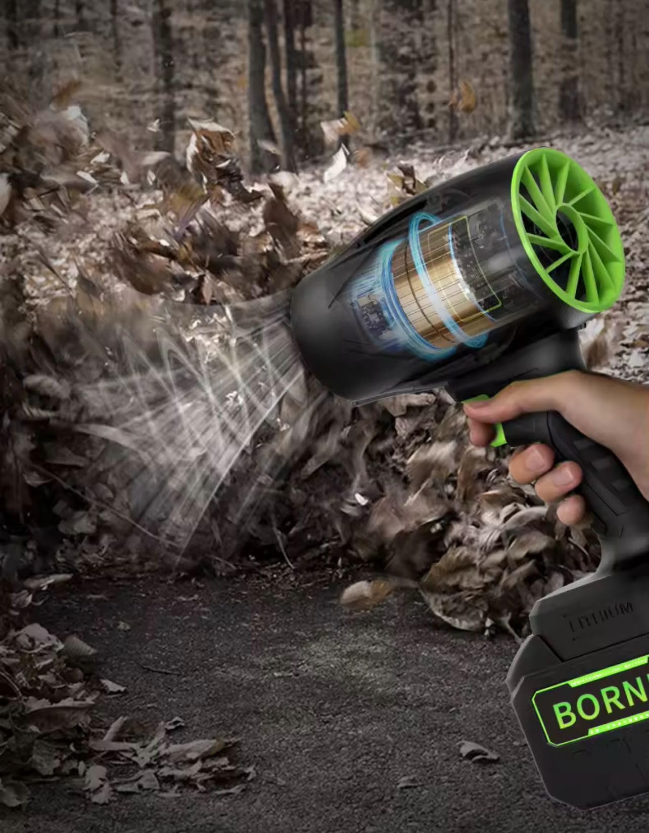 Soffiatore a Batteria 48V Portatile, Doppia Batteria 3000mAh, con Custodia e Caricatore, per Auto e Giardino