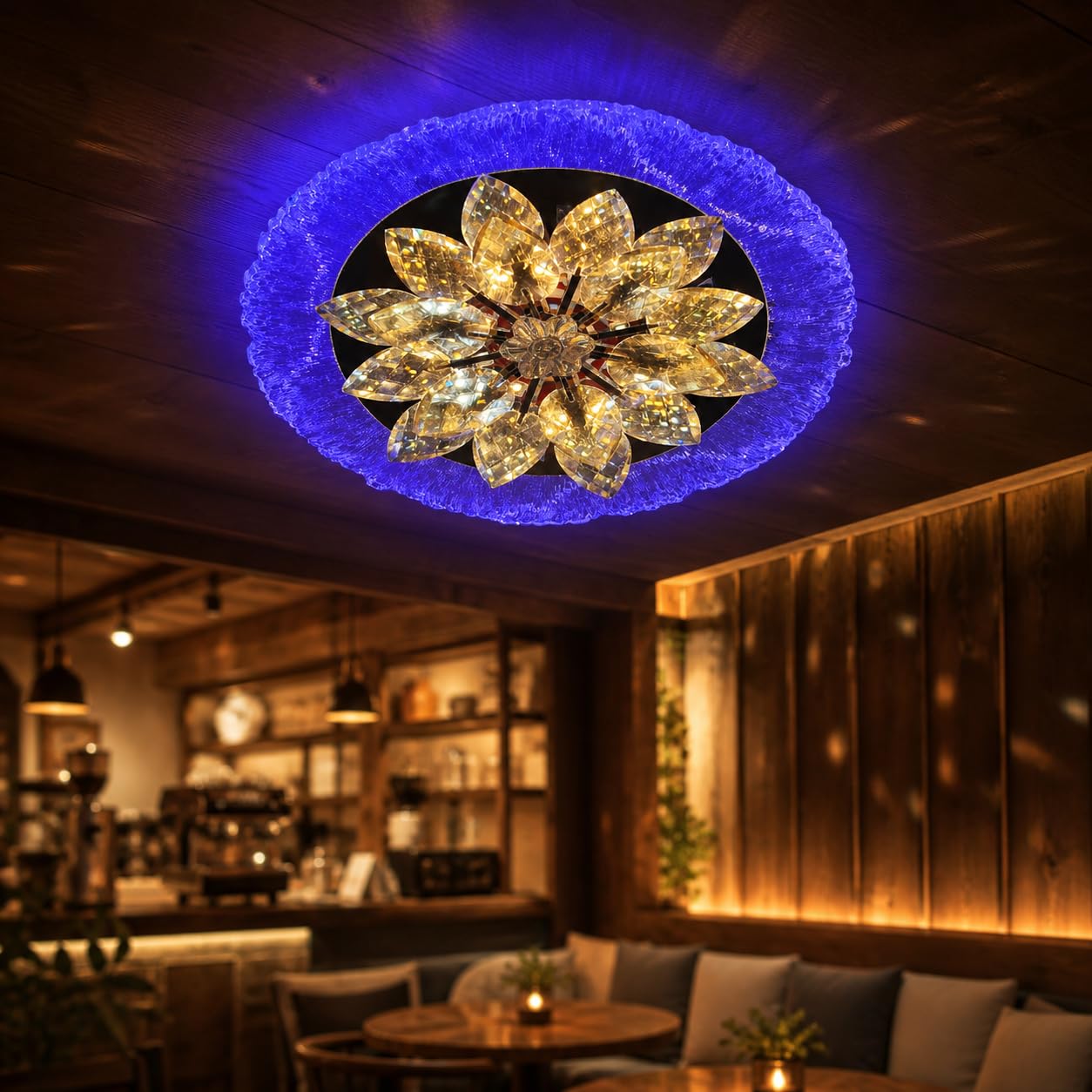 TRIPPING Modern Crystal Flower LED Ceiling Light with 360° Rotatable Design, RGB Color Changing Halo Ring, Warm White Glow, Decorative Flush Mount Ceiling Lamp for Living Room, Bedroom, Hallway, Café-image-30