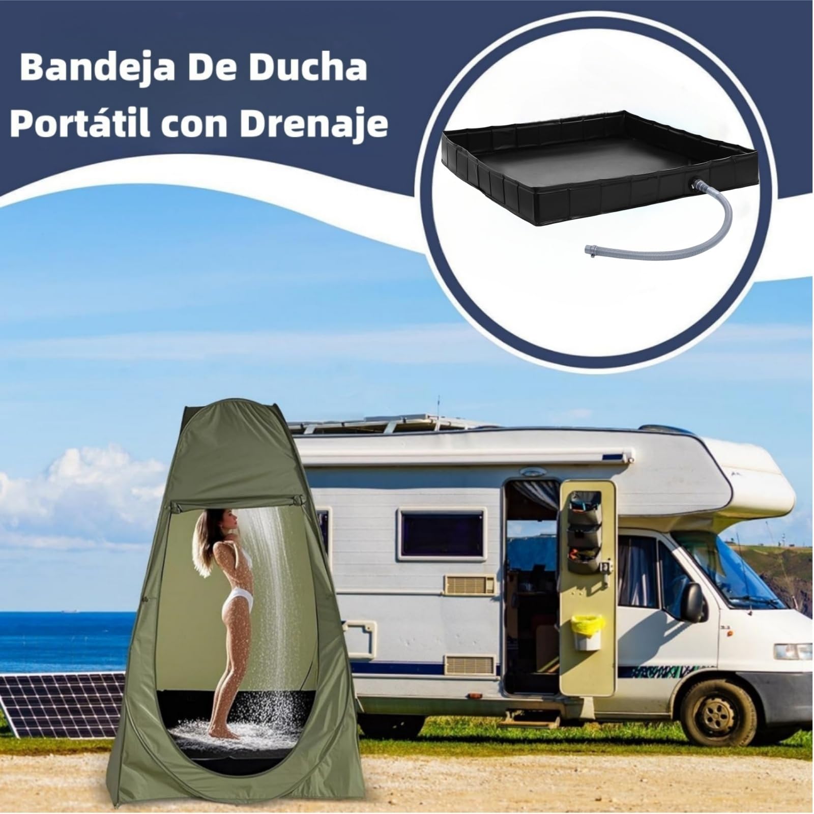 Genérico Portatil Plato De Ducha para Camping, Base De Ducha Plegable PortáTil, Multifuncional para Exteriores E Interiores, con DesagüE para Caravanas Playa, Alfombrilla Impermeable