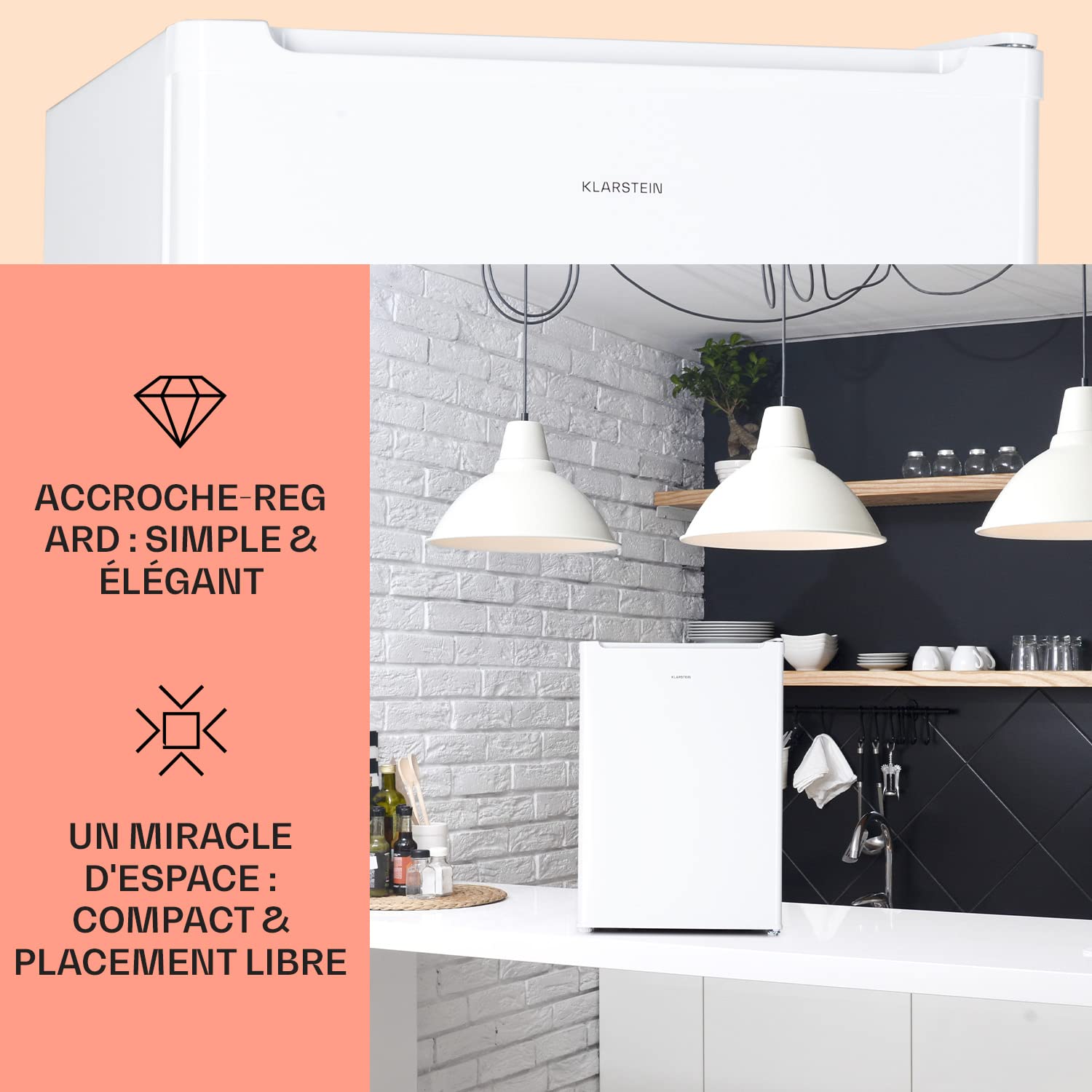 Klarstein Mini Frigo de Chambre de 67L pour Boissons et Bieres, Petit Frigo Silencieux, Mini Bar Intérieur/Ext, Petit Refrigerateur Camping, Stockage de Vins, Cosmetique, Étagères Réglables, 5-14°C