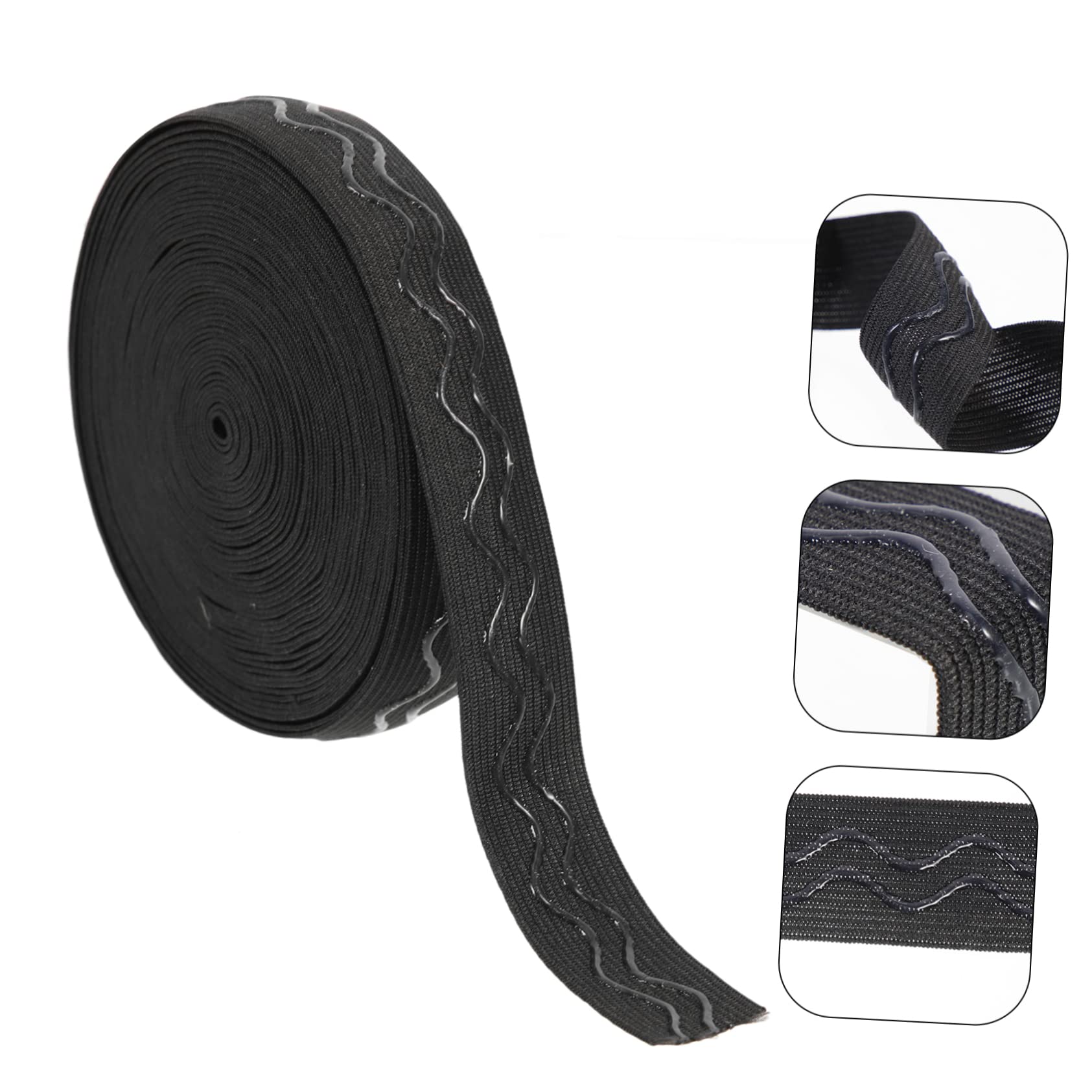 jojofuny 3 Fascia Elastica Antiscivolo Spandex Vita Elastico per Vestiti Bande J Stirata scrunchies Hair Band Elastici Cinturino Elastico in Maglia Poliestere e Colla Black