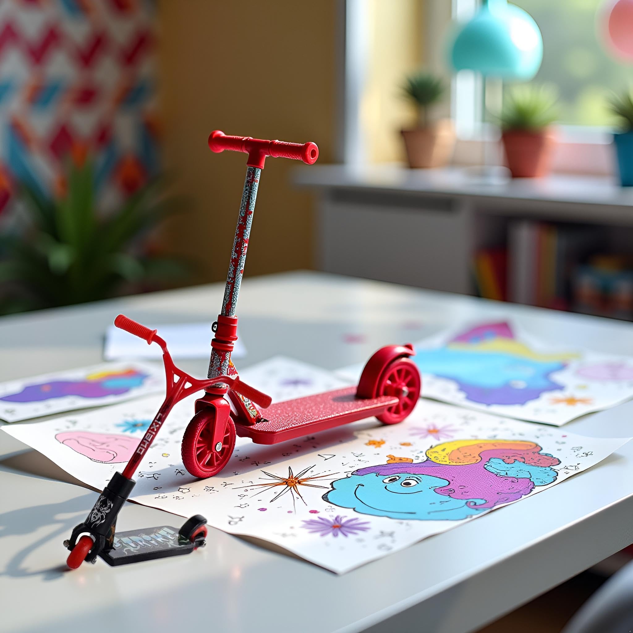 Mini scooter de dedo rojo, lindo mini monopatín de plástico para dedos de dedo deporte interactivo, accesorios de fotografía interactiva para dedos y bicicletas de dedo (1 unidad roja al azar) 6
