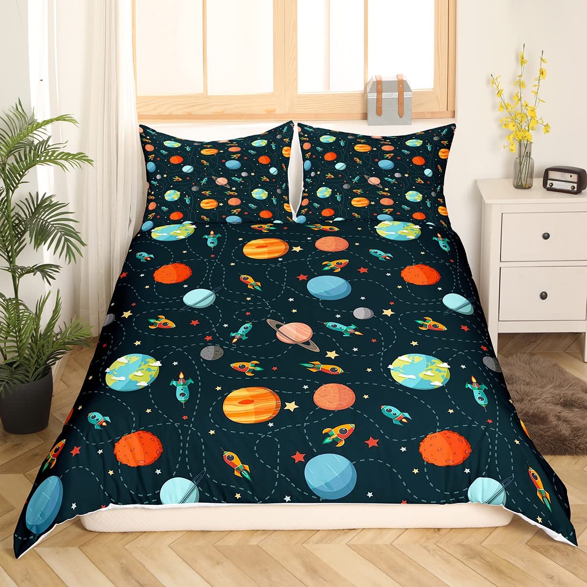Housse de couette respirante 220x240 anti-transpiration pour literie espace cosmos