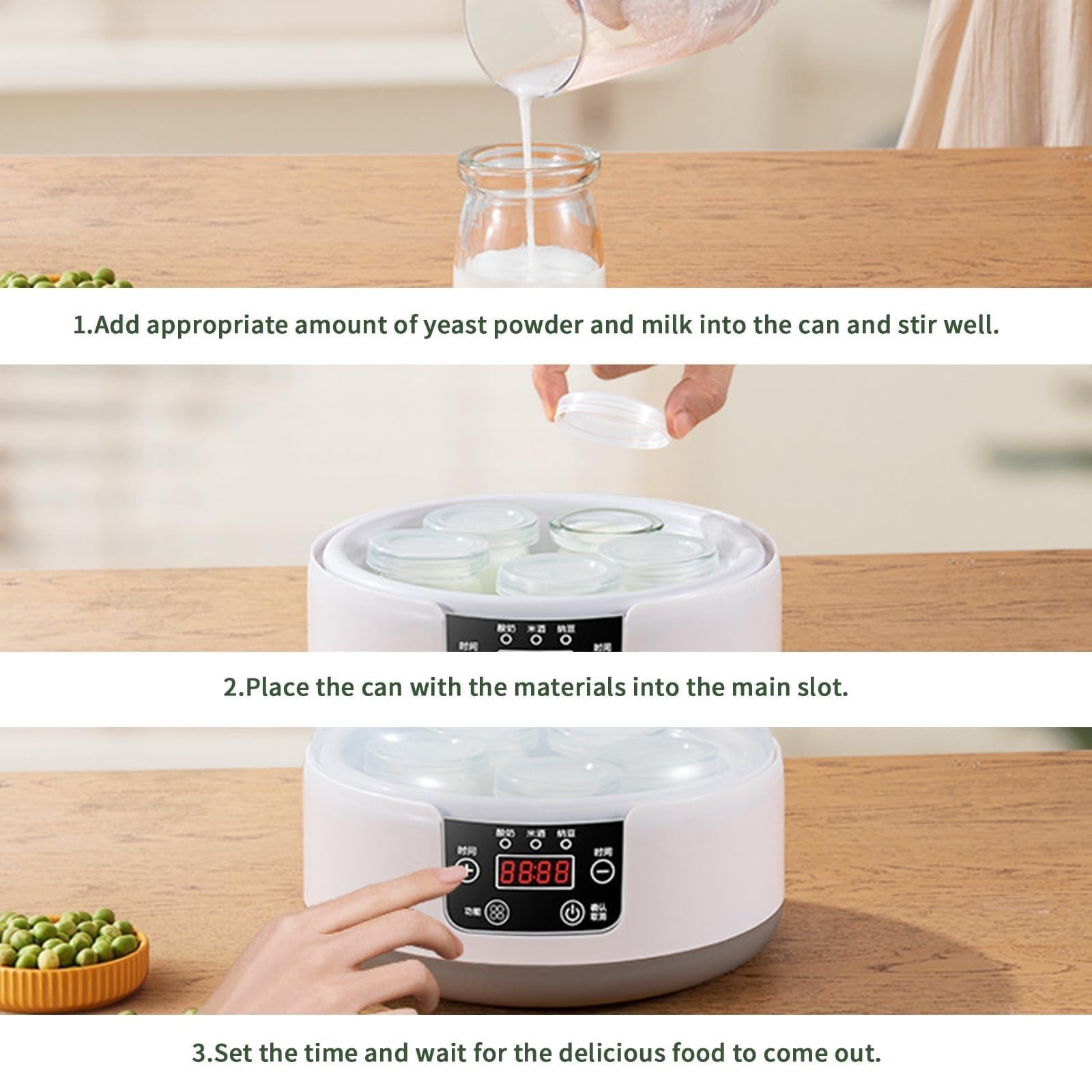 Yaourtière Entièrement Automatique, Avec 1 Cuve En Acier Inoxydable De 1200 Ml Et 5 Pots De 100 Ml, Chauffage Équilibré À 360°, Pour La Préparation De Yaourts Et De Nattos Maison.,A
