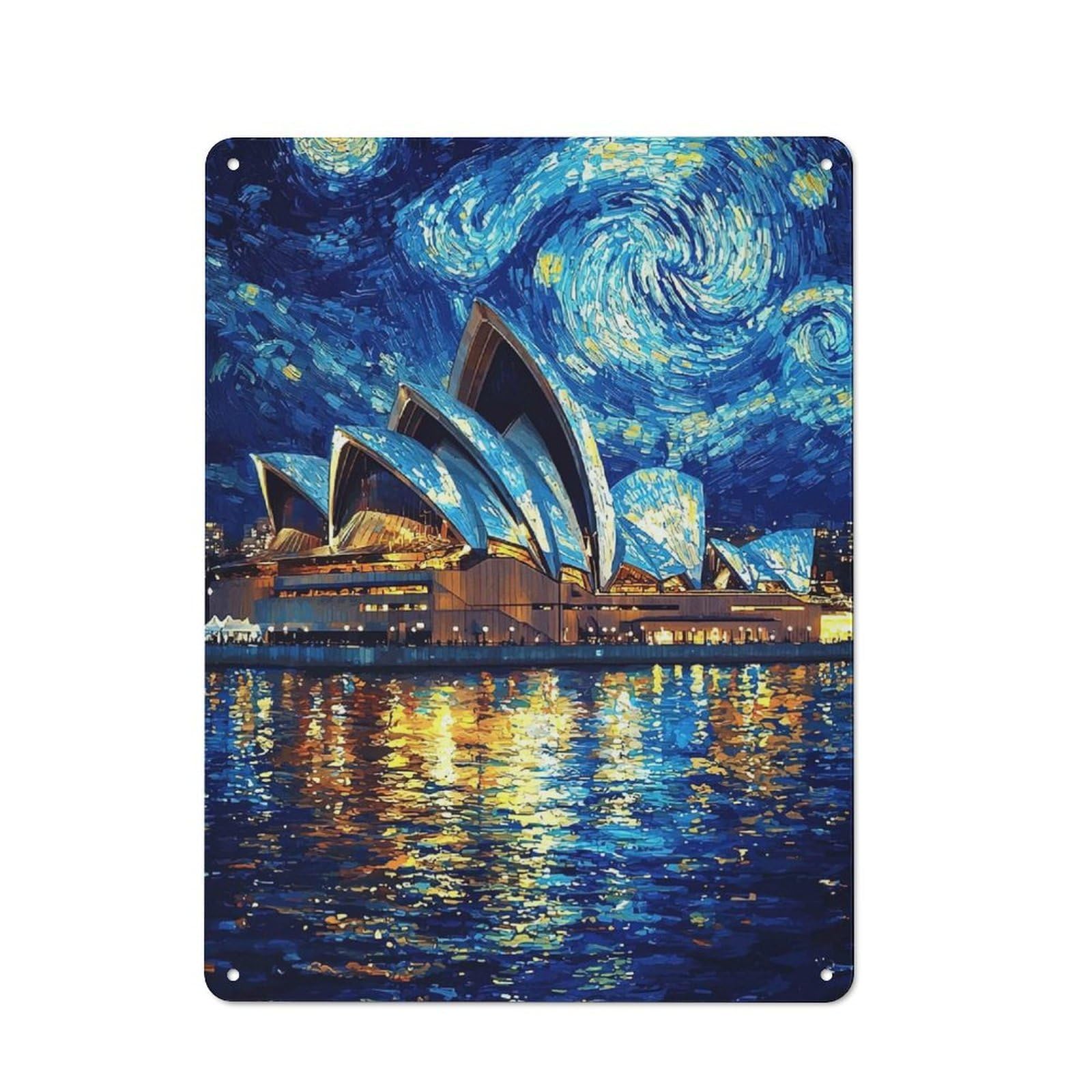 Junmoney Sydney Opera House Starry Night Tin Wall Plaque 40X30cm With For Hobby Room Or Studio, For Metal Sign Collectors, For Kitchen And Home Bar Decor