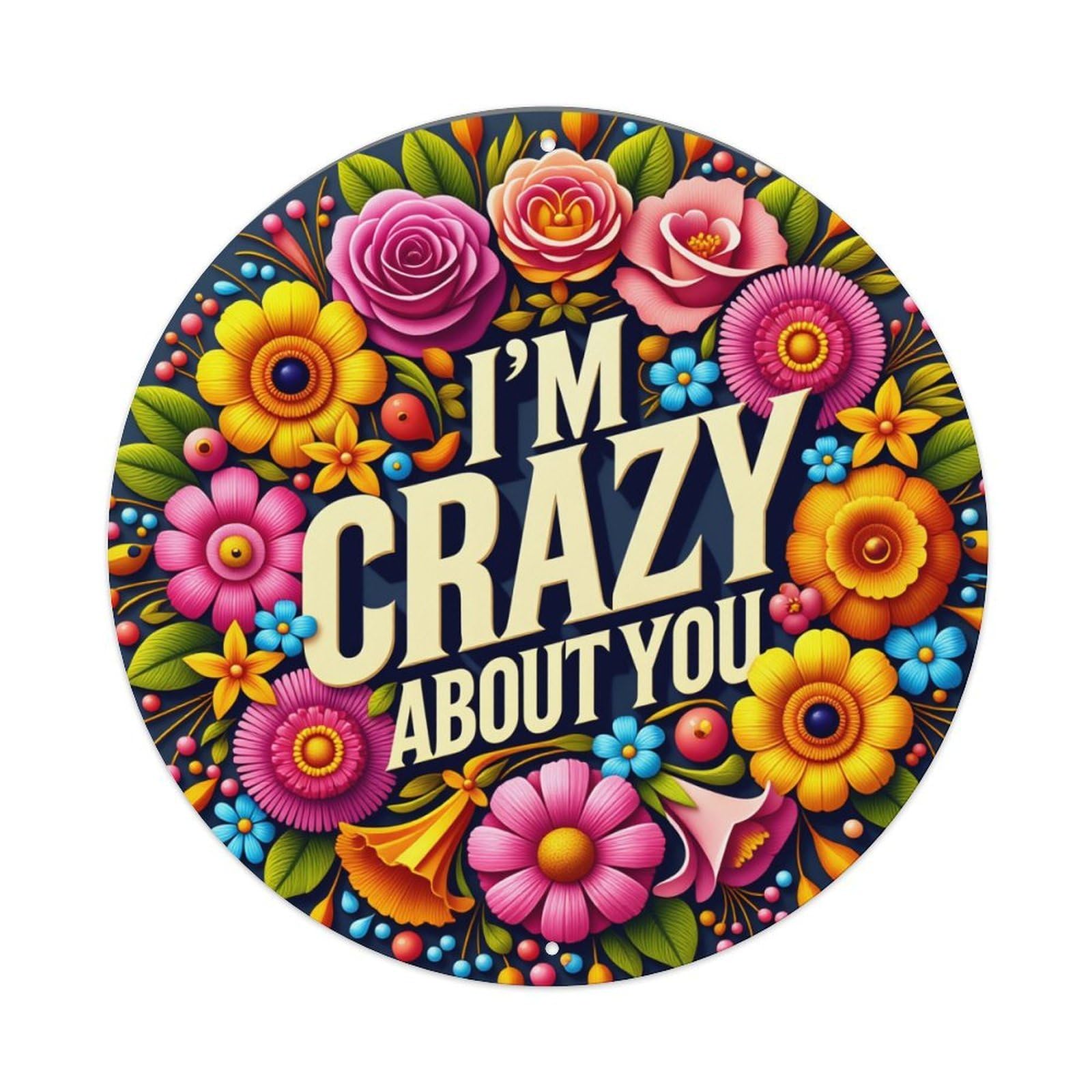 Floral Pattern With Bold Text Round Tin Sign Vintage Metal Poster, Home Bar Garage Man Cave Cafe Indoor & Outdoor Wall Decoration 8x8Inches