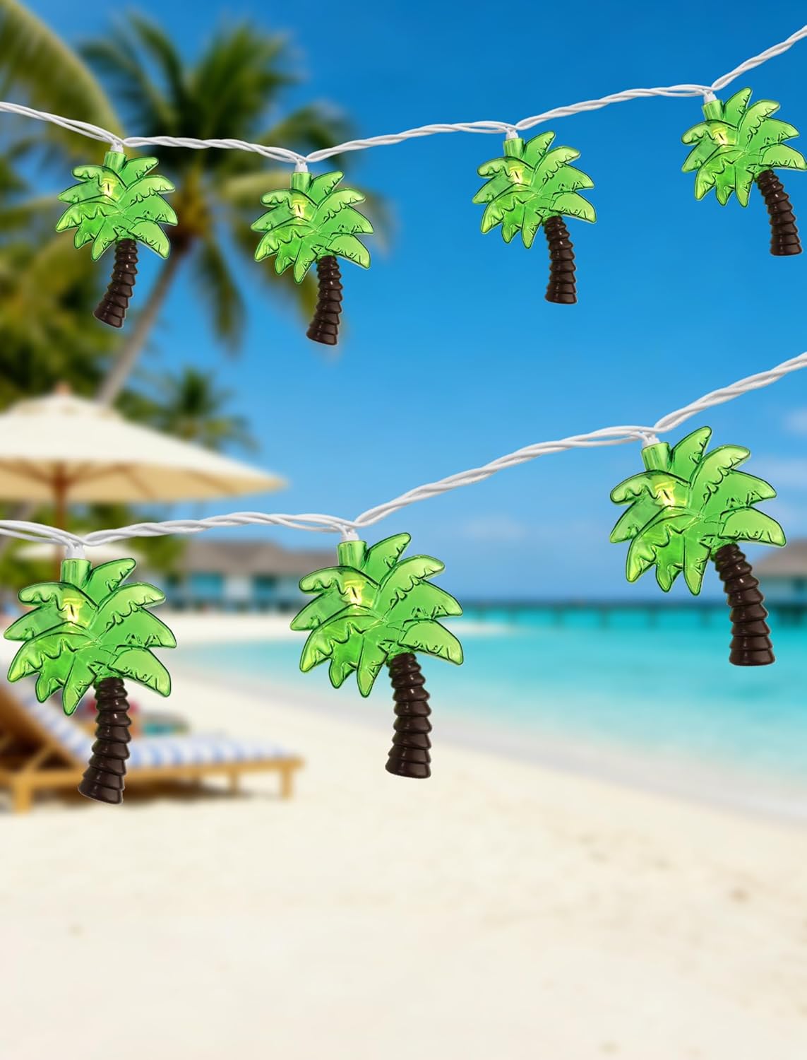 Upgraded 12FT 20 LED Palm Tree String Lights - [Warm Sunset Glow] - IP44 Waterproof Outdoor/Indoor Tropical Decor - Perfect for Tiki Bar, Patio, Beach Wedding & RV Camping - Connectable