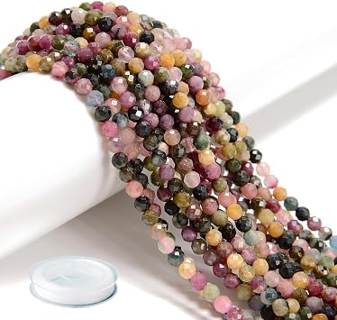 AD Beads Natural Gemstone Diamond-Cut Micro-Faceted Round Tiny 4mm Small Round for DIY Necklace Jewelry Making Beads Multi Color Tourmaline