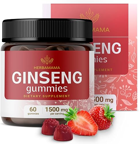 HERBAMAMA Gomitas de ginseng rojo coreano  1500 mg de suplementos energéticos de raíz de ginseng rojo Panax  Suplemento de ginseng para hombres y
