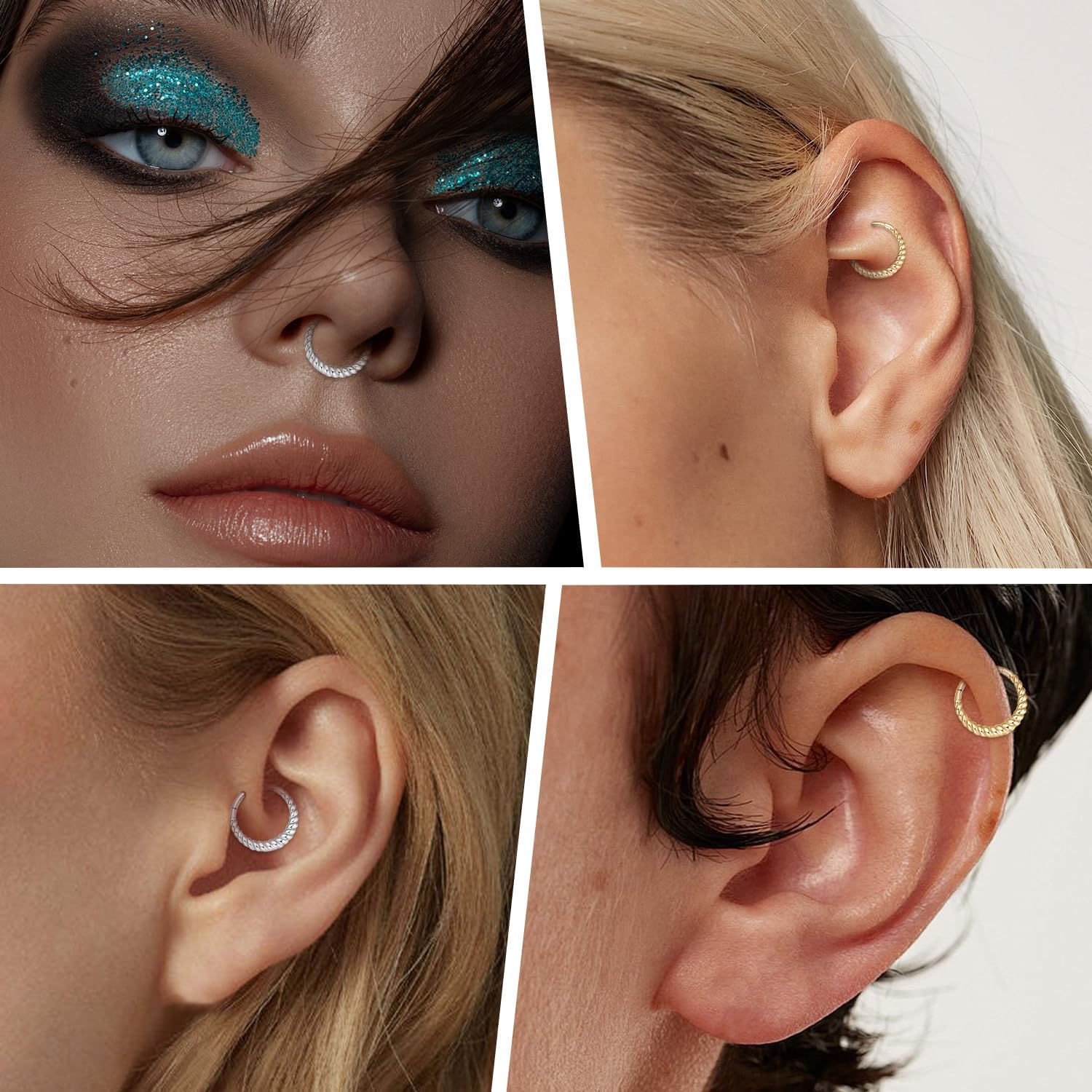 FUNLMO 316L Surgical Steel Septum Ring Twisted Nose Ring Hoop Tragus Helix Conch Rook Daith Cartilage Lip Piercing Jewelry for Women Men - Image 4