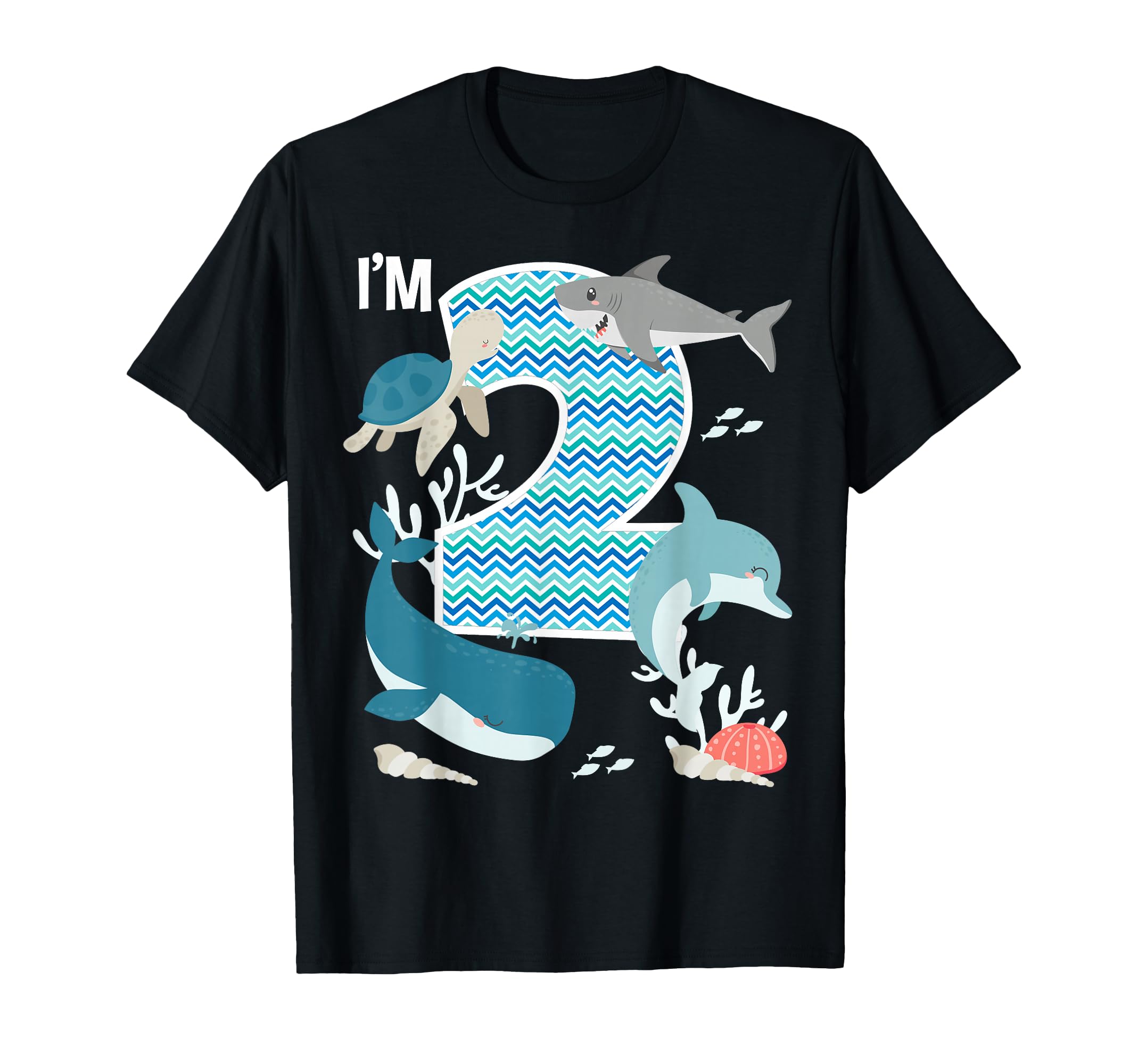 Kids 2 Year Old Ocean Life Whale Dolphin Shark 2nd Birthday T-Shirt