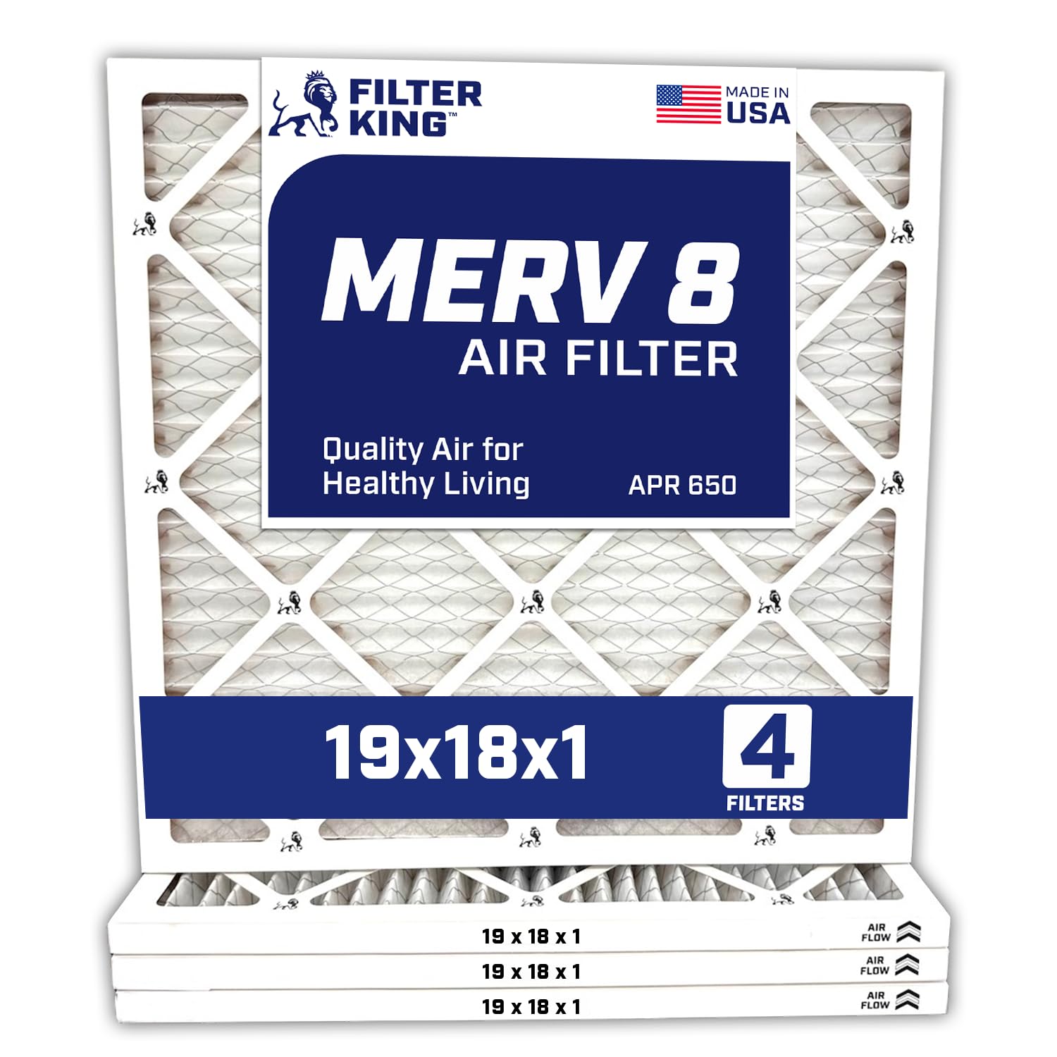 Filter King 19x18x1 Air Filter | 4-PACK | MERV 8 HVAC Pleated A/C