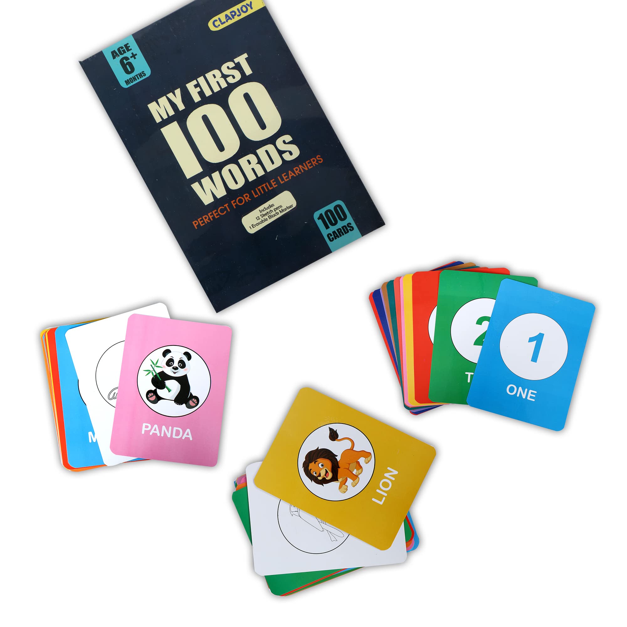 Clapjoy Educational Flash Cards for Kids | Early Learning Cards with Pictures & Words | Fun & Interactive Learning Tool for Toddlers & Preschoolers | Durable & Child-Safe (My First 100 Word)