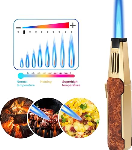 Miniatura 8 de Encendedor de butano, soplete de soldadura, llama súper larga, soplete de cocina recargable, resistente al viento, llama ajustable, soplete solar