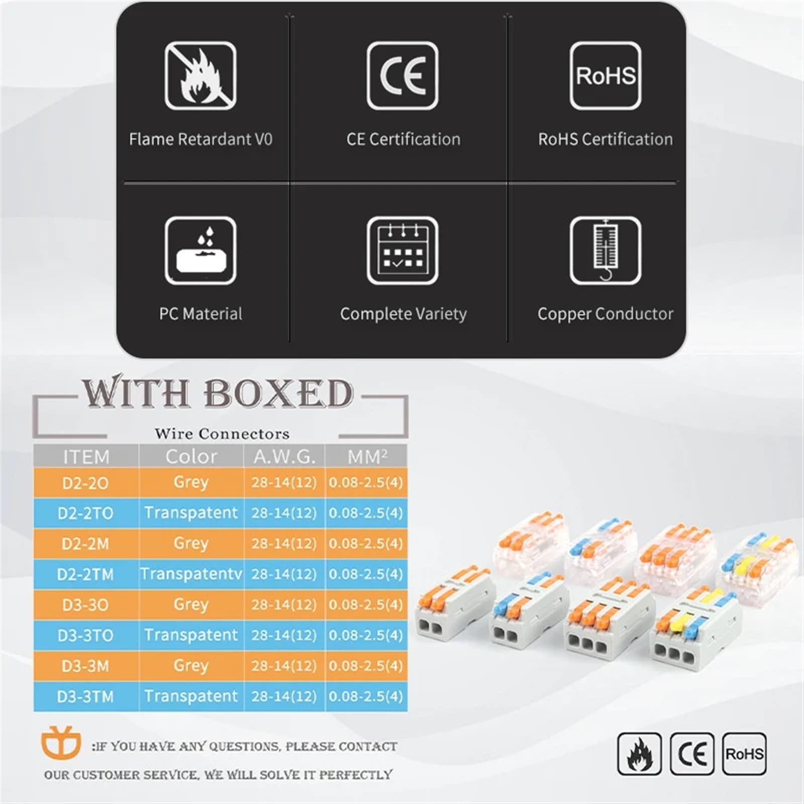 Conduttore for connettore di cablaggio mini compatto in scatola 2/3 pin con connessione elettrica a morsettiera push-in a leva AWG28-12(D2-2TM 30PCS)