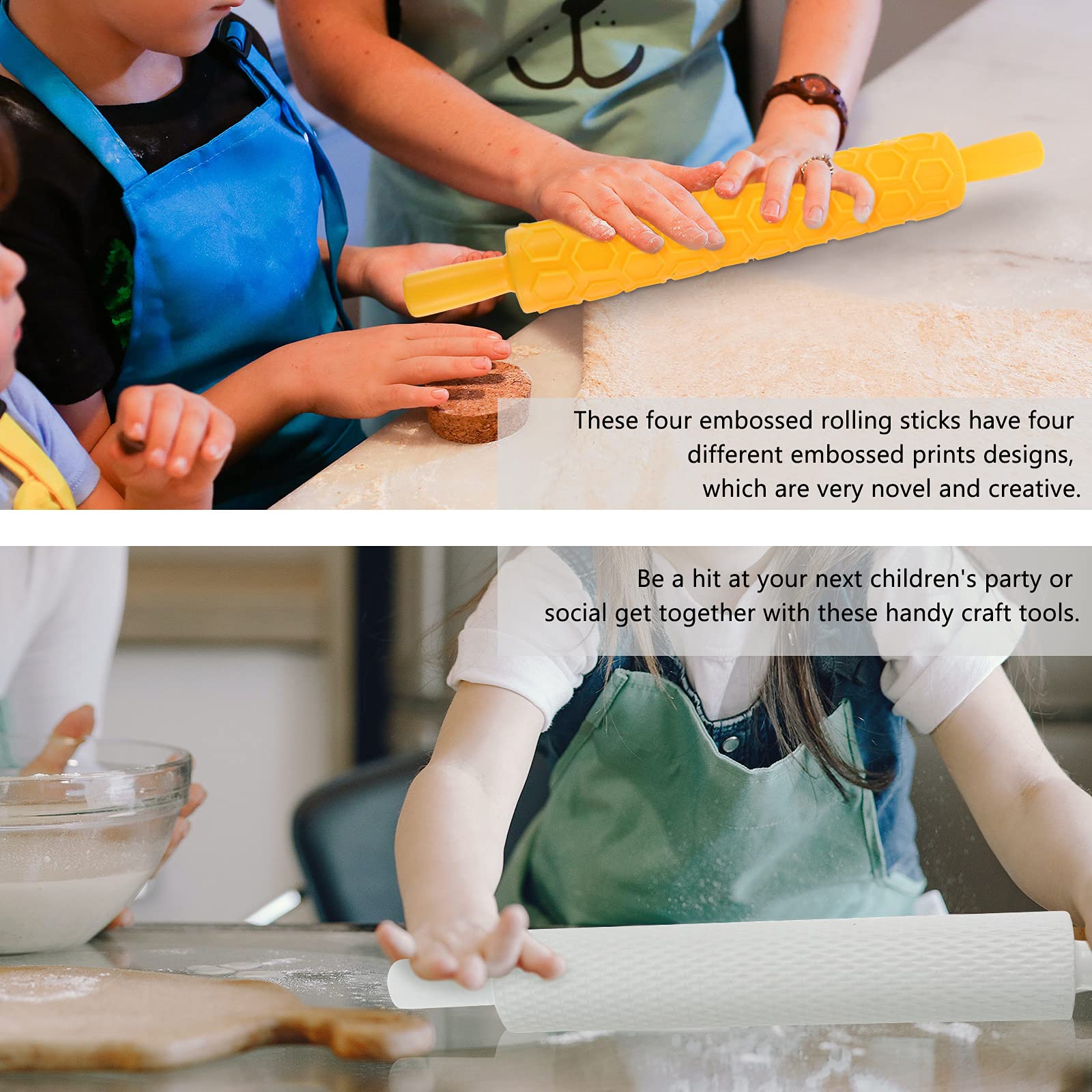 TOYANDONA Rodillo de Plástico Relieve para Repostería y Galletas, Ligero y Creativo, Pack de 4 Piezas para Amasar Masa Textura Uniforme Color Aleatorio