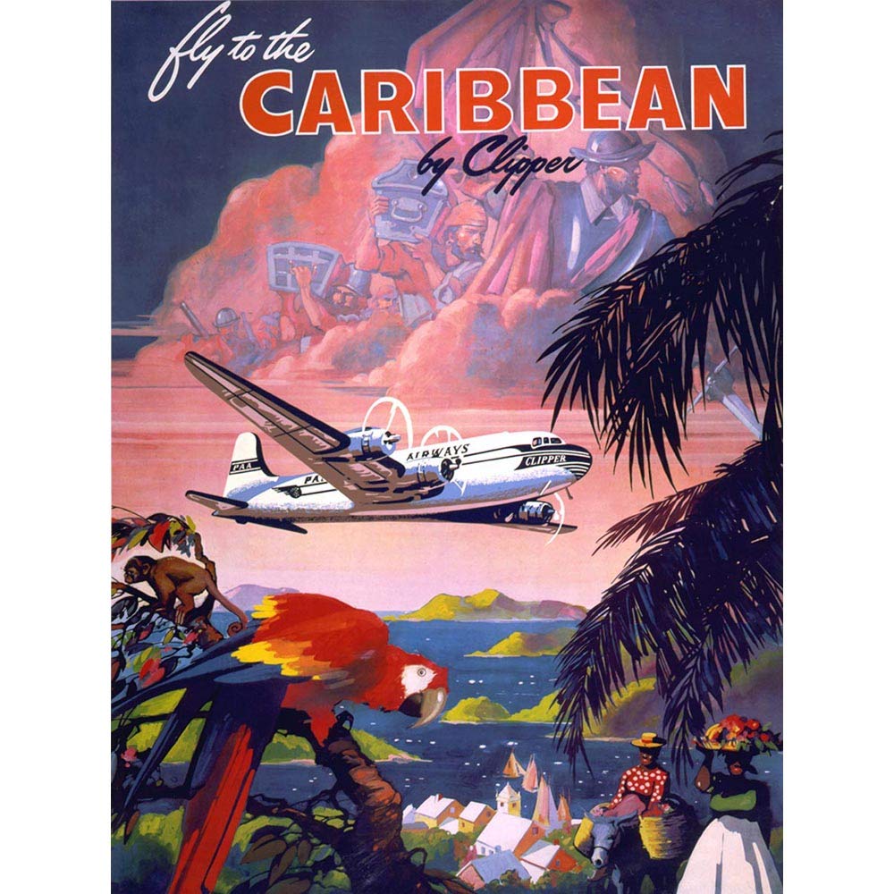 Wee Blue Coo Travel Tourism Caribbean Plane Tropical Island Art Print Poster Wall Decor 12X16 Inch