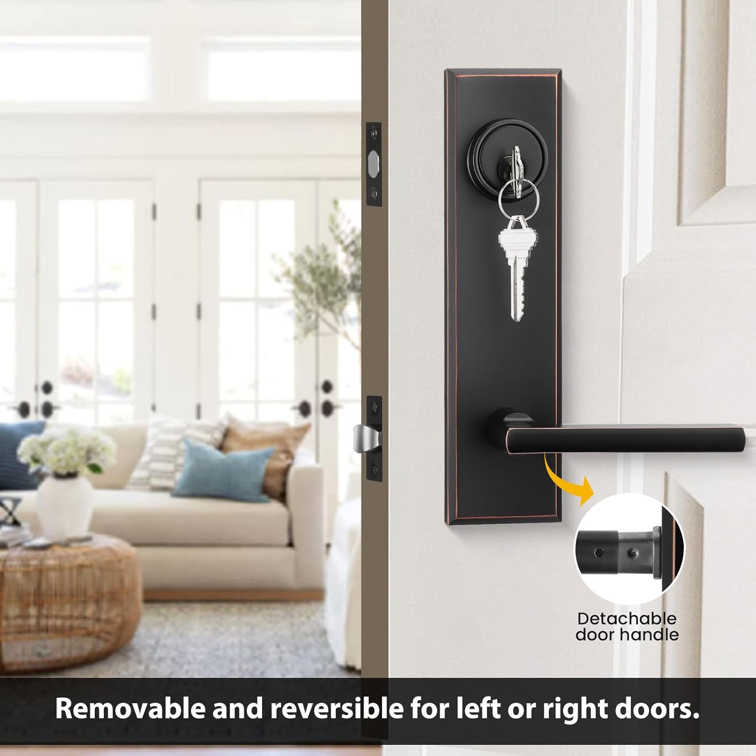 Haidms Oil Rubbed Bronze Front Door Handle Set, Entry Door Lever and Deadbolt Set with Reversible,Exterior Door Lock Set, Modern Square Front Door Hardware