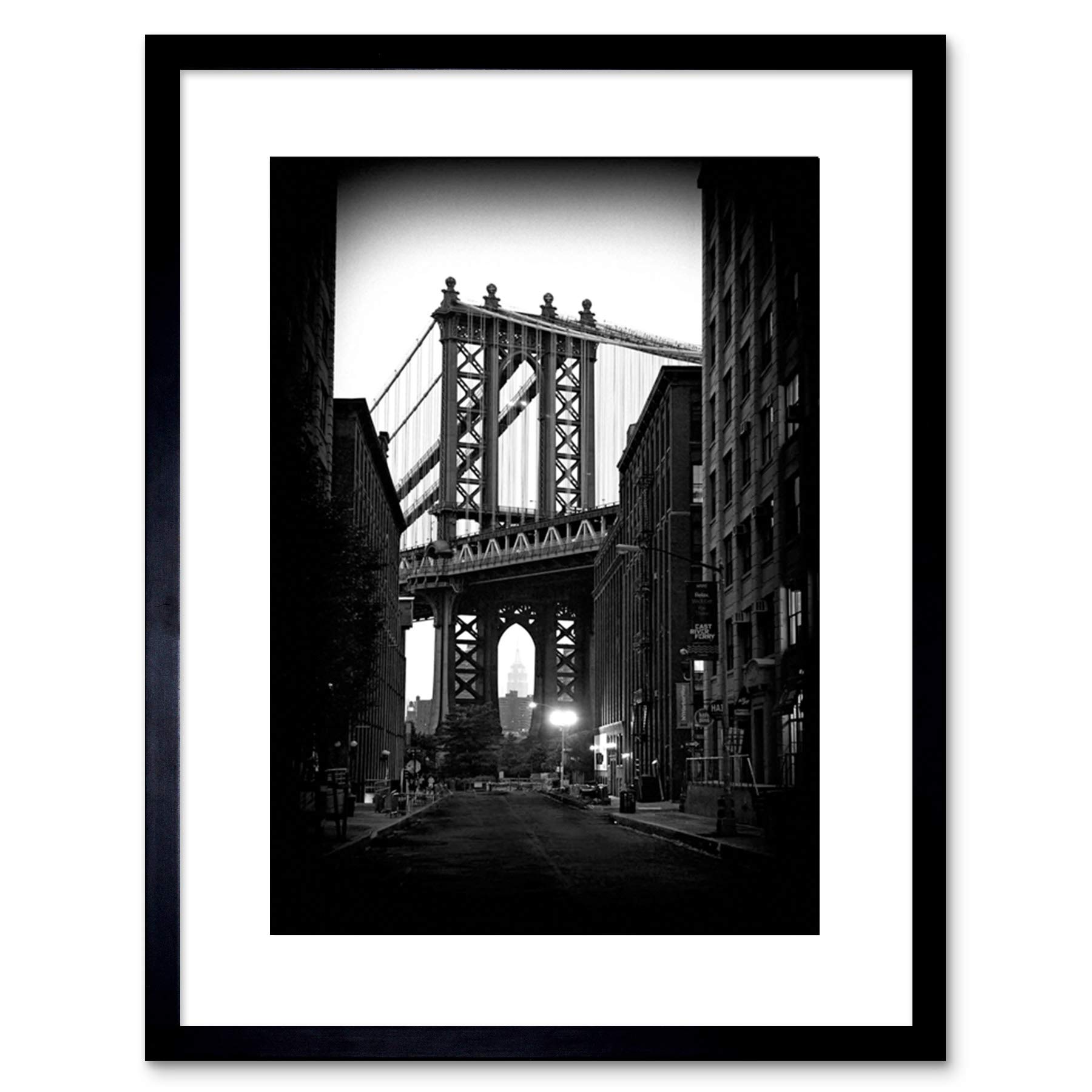 Wee Blue Coo 9x7 '' BROOKLYN BRIDGE BLACK WHITE ARCHITECTURE PHOTO FRAMED ART PRINT F97X215