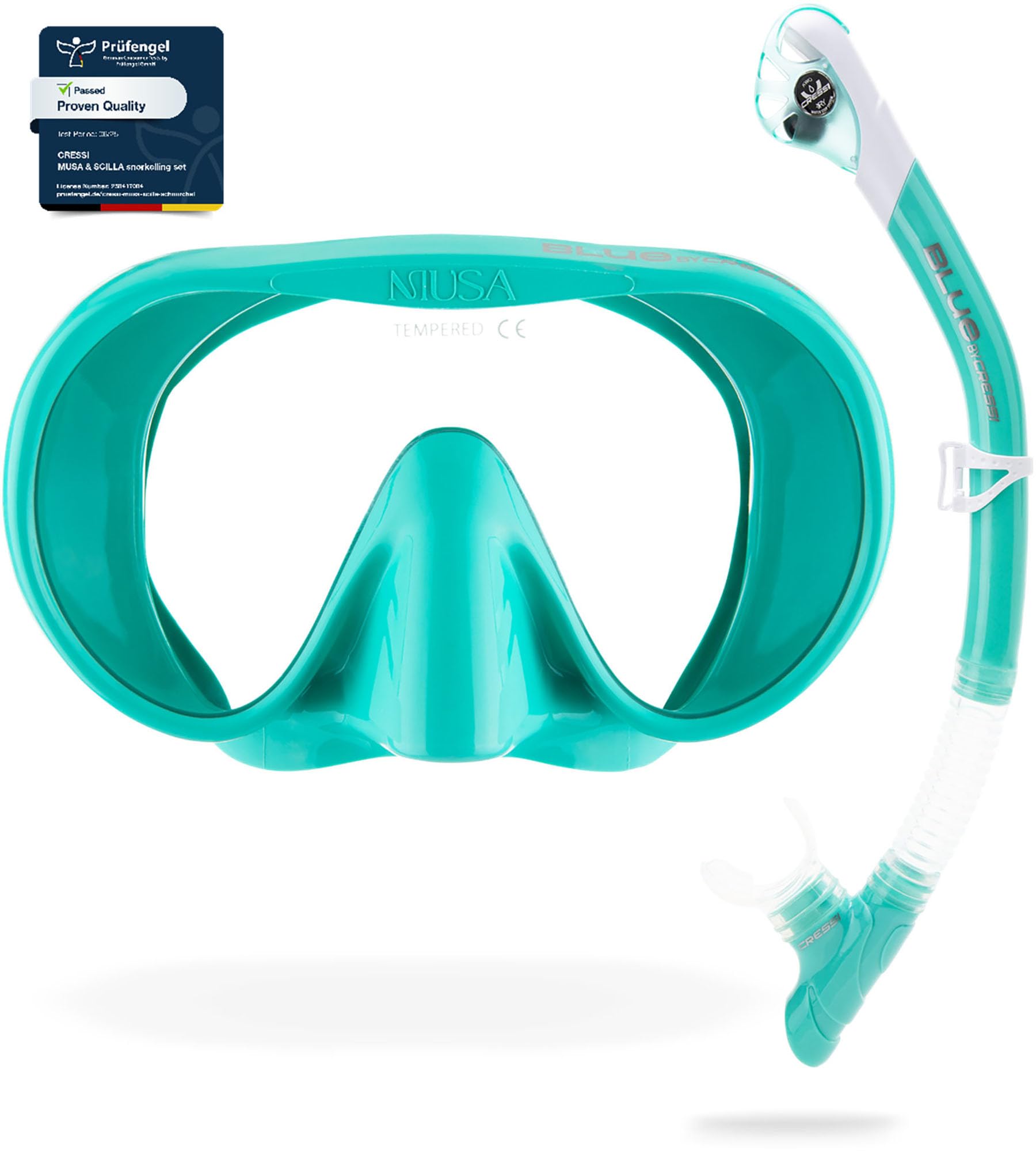 cressi adult wide view single lens comfortable snorkeling mask & dry snorkel - musa & scilla: made in italy