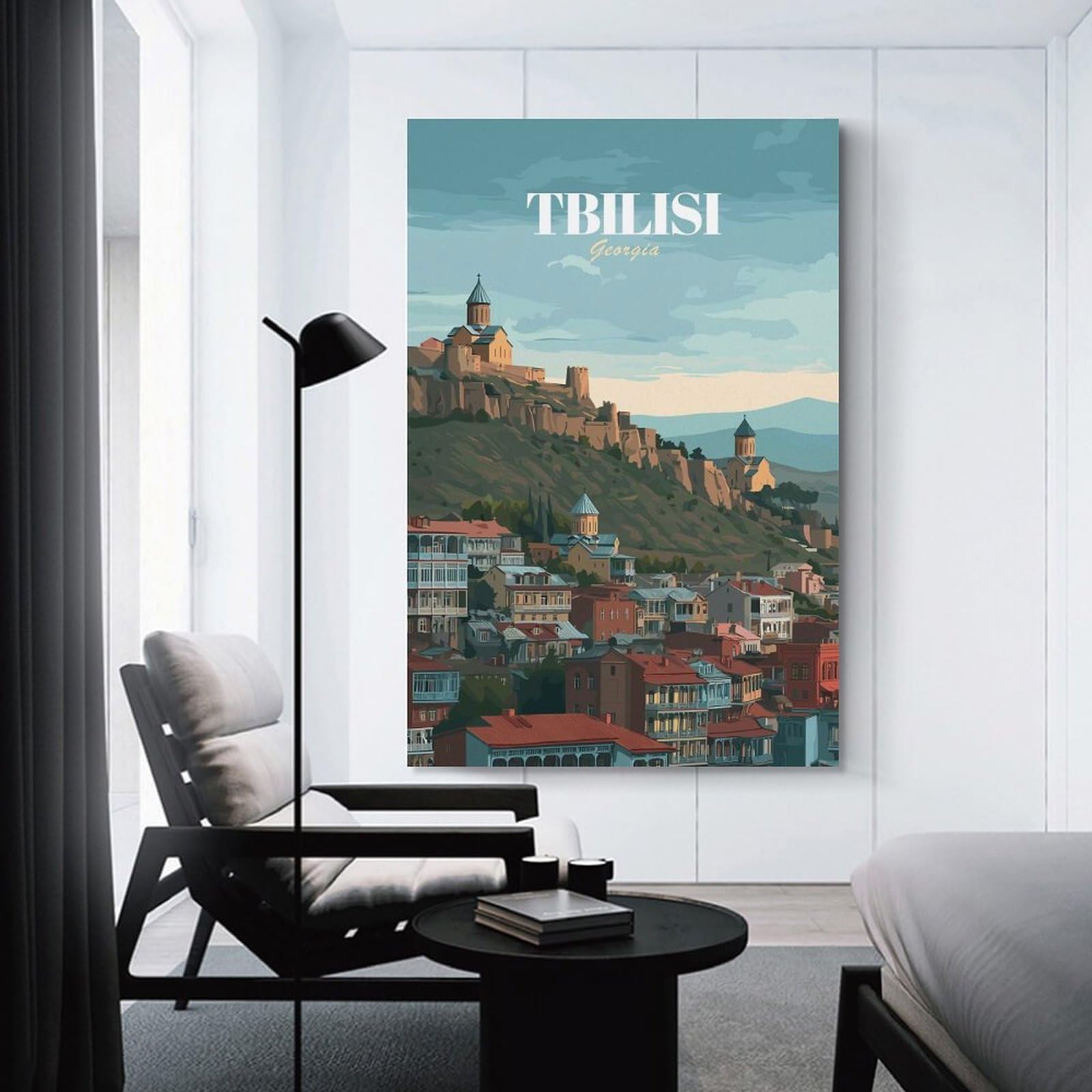 Junmoney Tbilisi, Georgia Cityscape Illustration(2) Canvas Wall Decor 24x36inch(60x90cm), for Home Lounge, Bedroom Or Reading Nook, A Home Accent with Warm Character