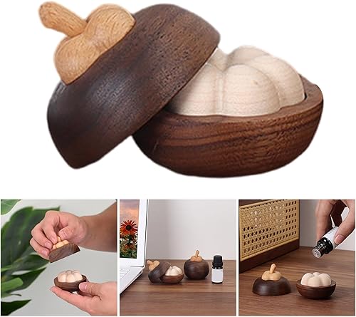 Miniatura 2 de Wood Essential Oil Diffuser Mangosteen Shape Aromatherapies Oil for Home Office Bedroom Car Decoration Portable Aromatherapies Diffuser