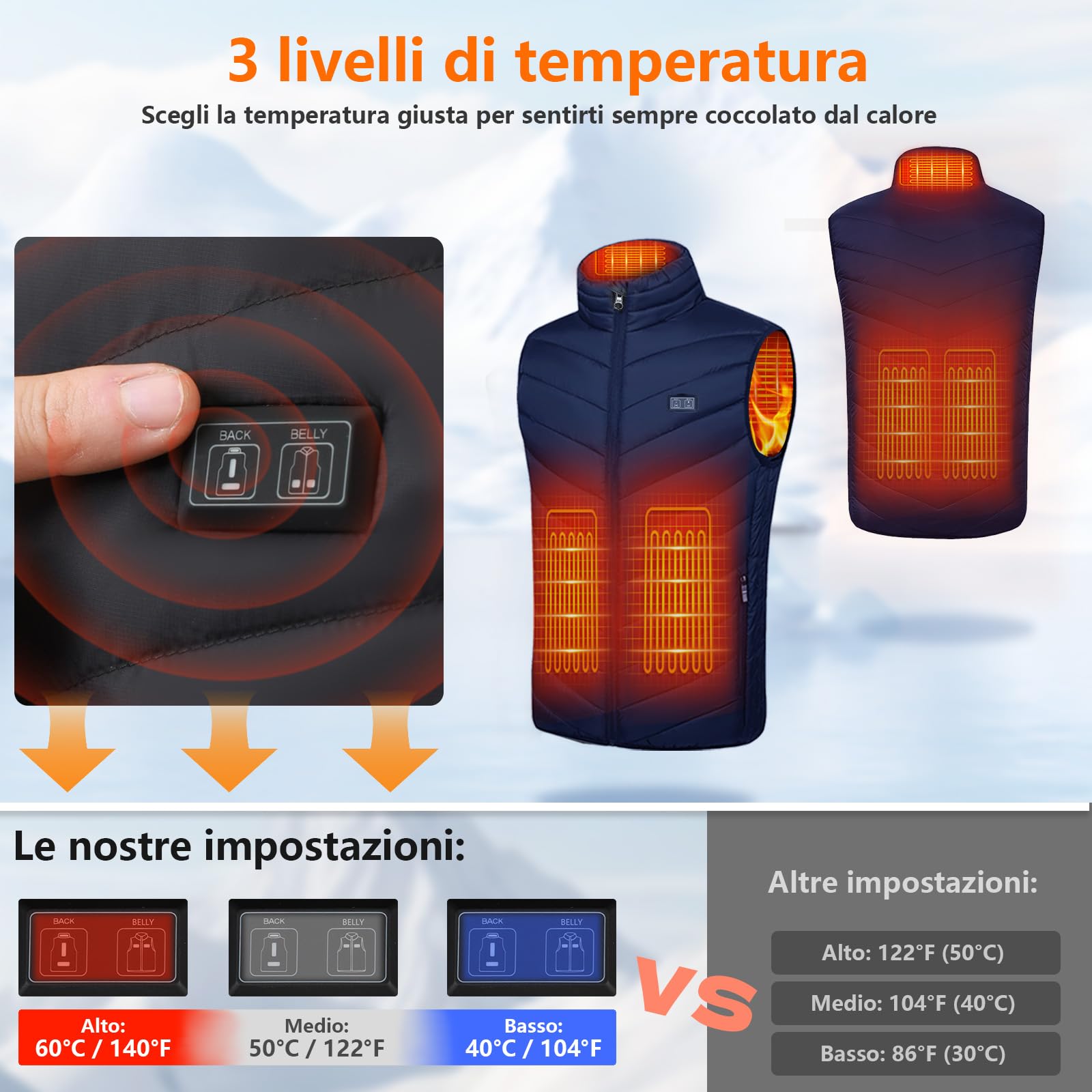 Gilet Riscaldabile per Uomo e Donna, Gilet Riscaldato USB con Batteria da 5 V 10000 mAh, Giacca Calda Invernale per Escursionismo, Caccia, Moto, Campeggio