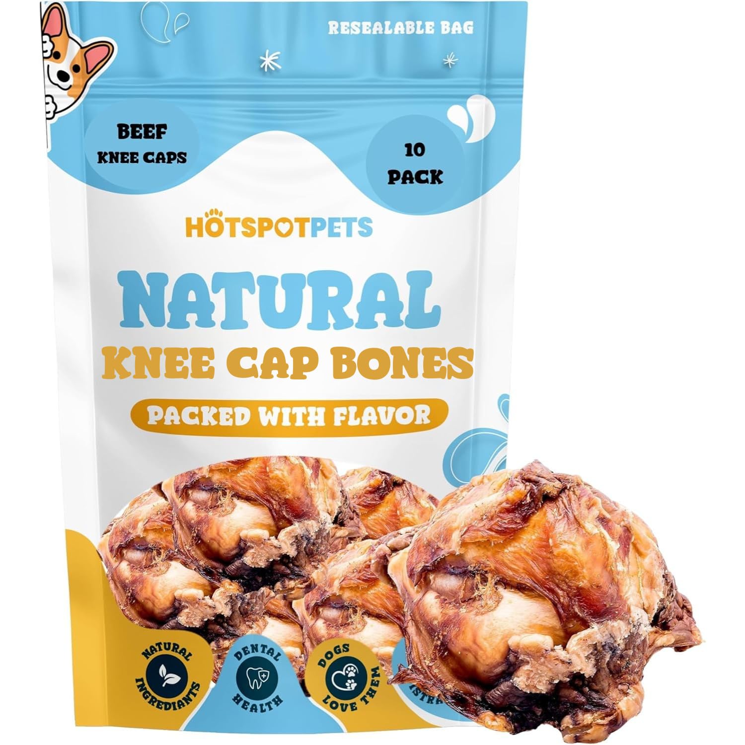 hotspot pets All Natural Beef Knee Caps for Dogs, Dog Bones, Single Ingredient Dog Chews for Aggressive Chewers - Long Lasting Rawhide Alternative Meat Bones