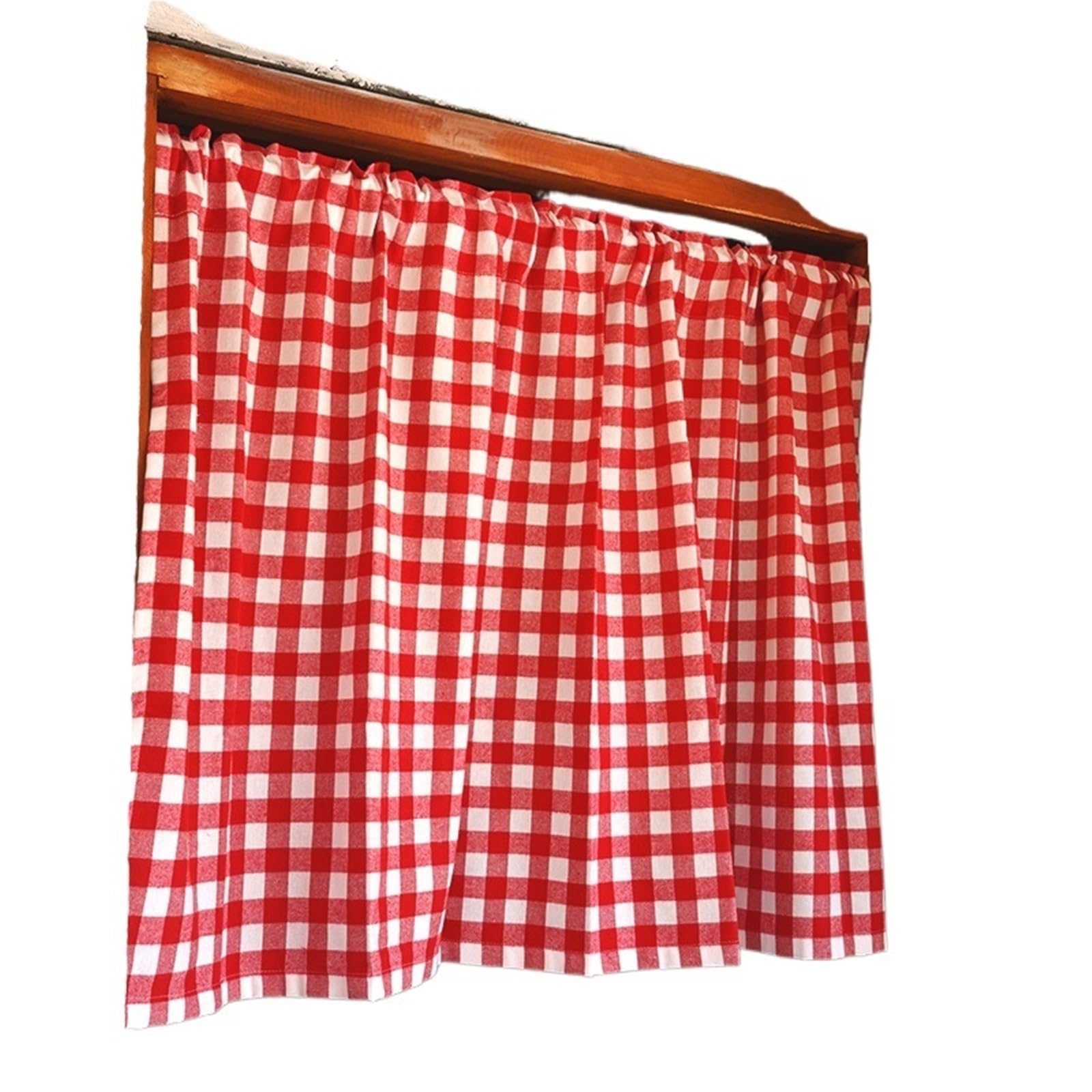 AIQIJOHI Short Curtains Short Window Drape Red And White Check Kitchen Valance Door Half Plaid Textured Home Decor(1Piece W140xH80CM)