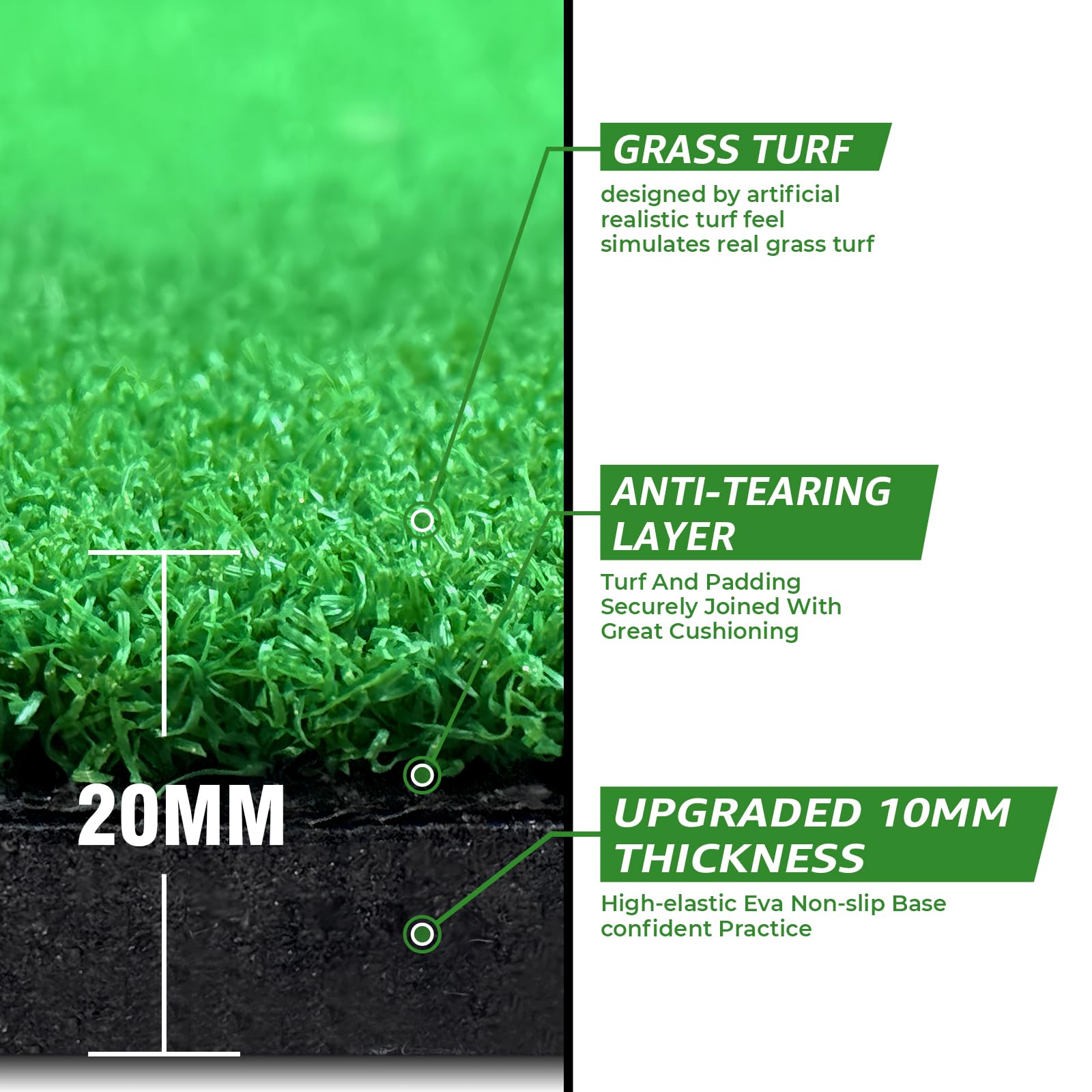 XDriveMax Golf Hitting Mat, 5x4 Ft Golf Swing Training Practice Mat Chipping Mat Artificial Turf for Indoor/Outdoor Includes 3 Rubber Tees for Men/Boys & Golfers