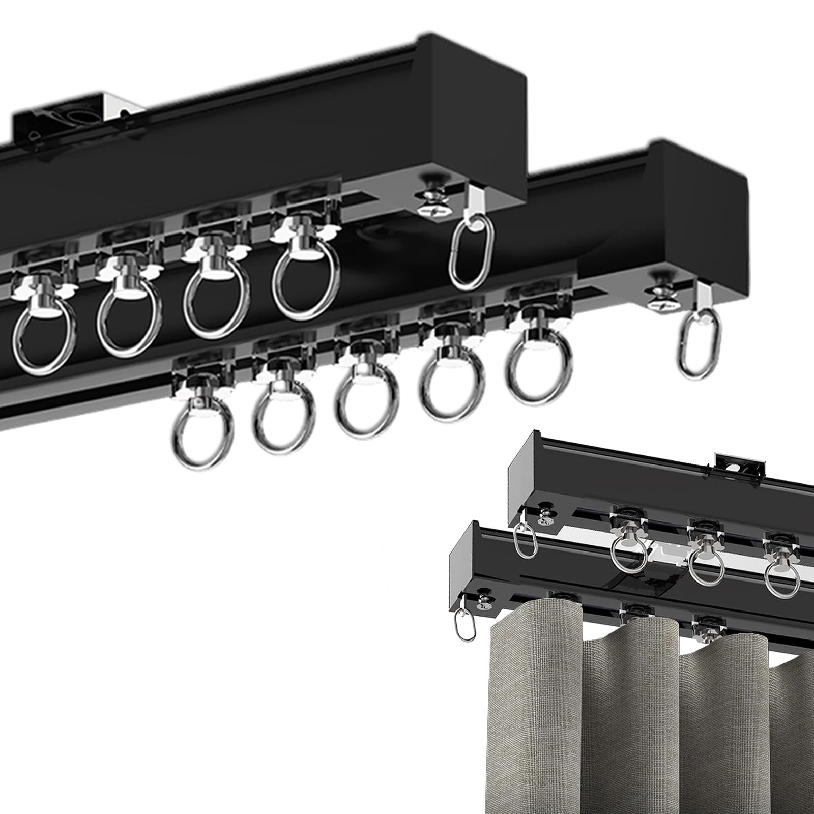 Ceiling/Wall Mount Aluminum Double Curtain Rail Track, Double Rail Aluminum Sliding Track for Curtains & Drapes, Room Divider Track Set for Bedroom, Window, Hotel(Black,420cm(13.8ft))
