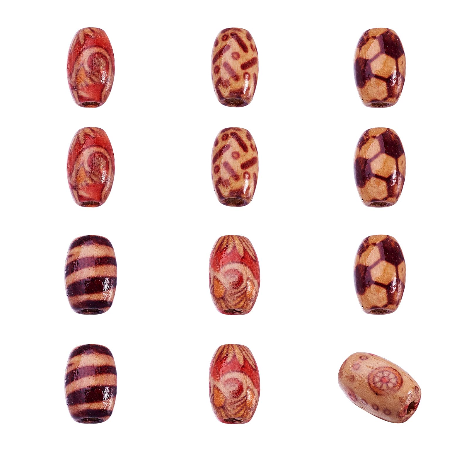 Craftdady 200Pcs Large Hole Printed Oval Wooden Beads 12x8mm Macrame Wood Loose Spacer Beads for Braided Jewelry Craft Making — image 1
