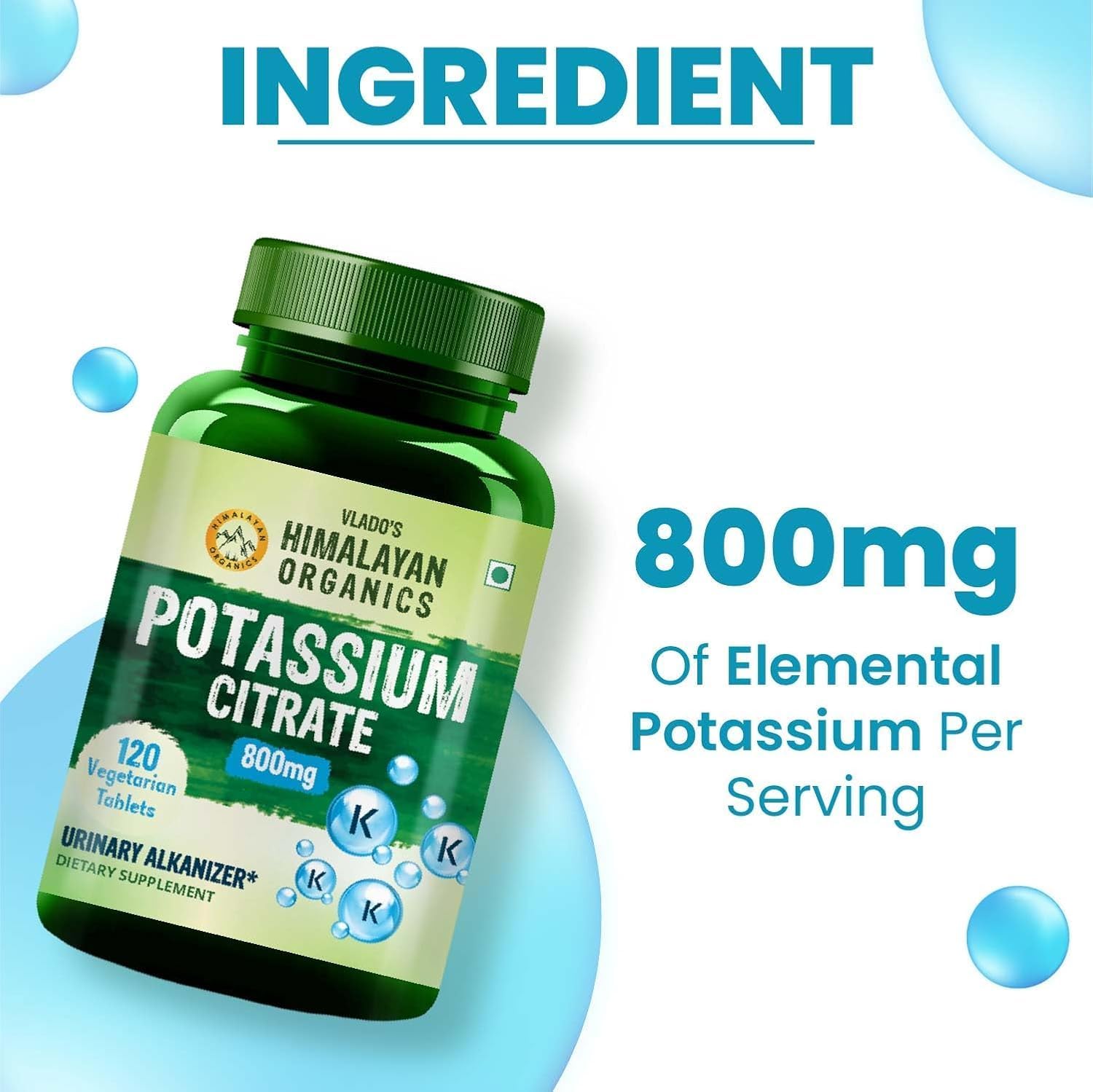 Organic Potassium Citrate 800mg Supplement | Muscle Joint & Bone Health | Good for Men & Women - Pack of 2 - Each Contains 120 Veg Tablets.