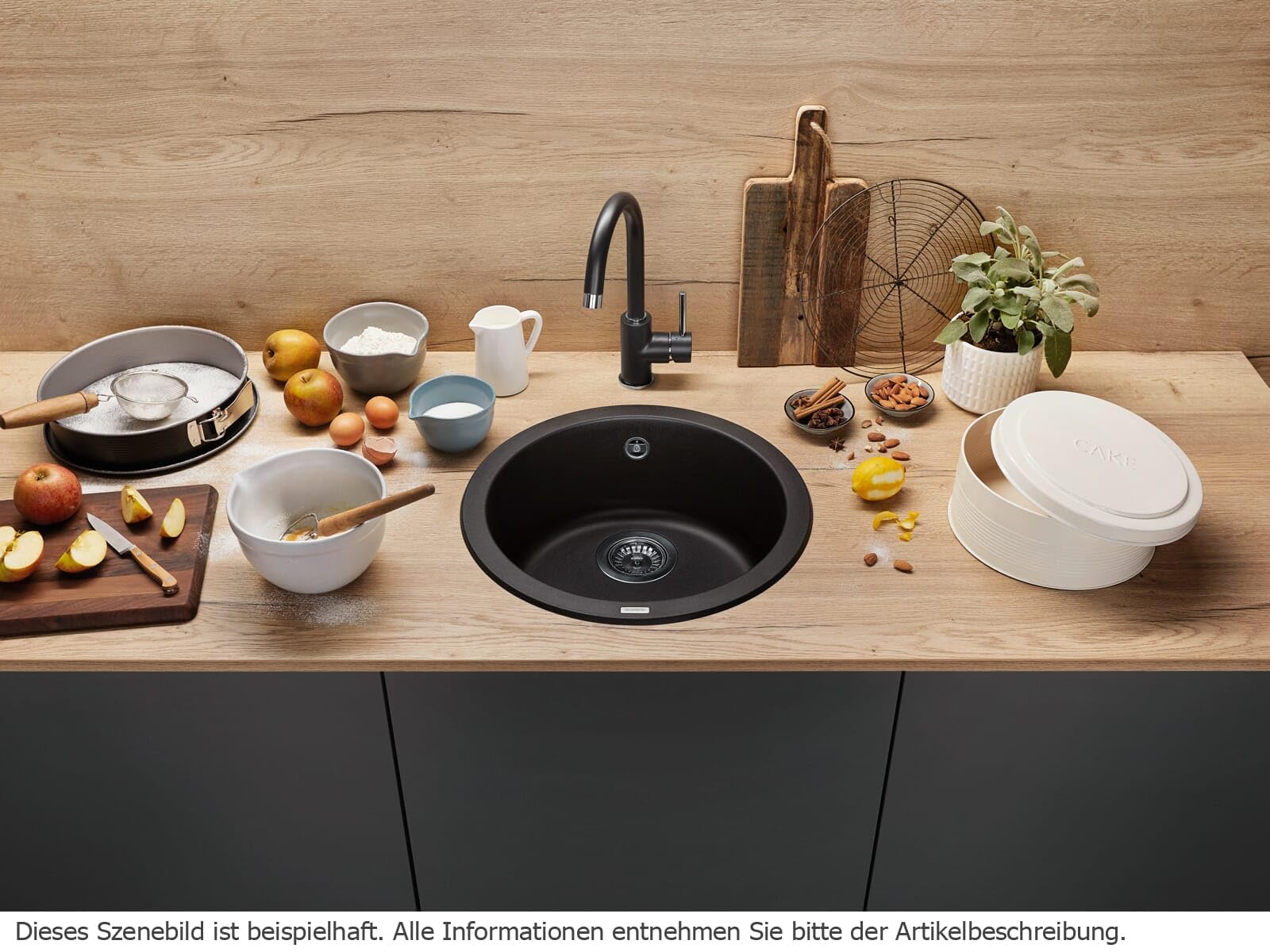 BLANCO RONDO | Granitspüle aus SILGRANIT schwarz | Ø 45 cm | für 45 cm breite Unterschränke | Die runde individuelle Lösung für kleine Küchen | Einbauart: Einbau von Oben