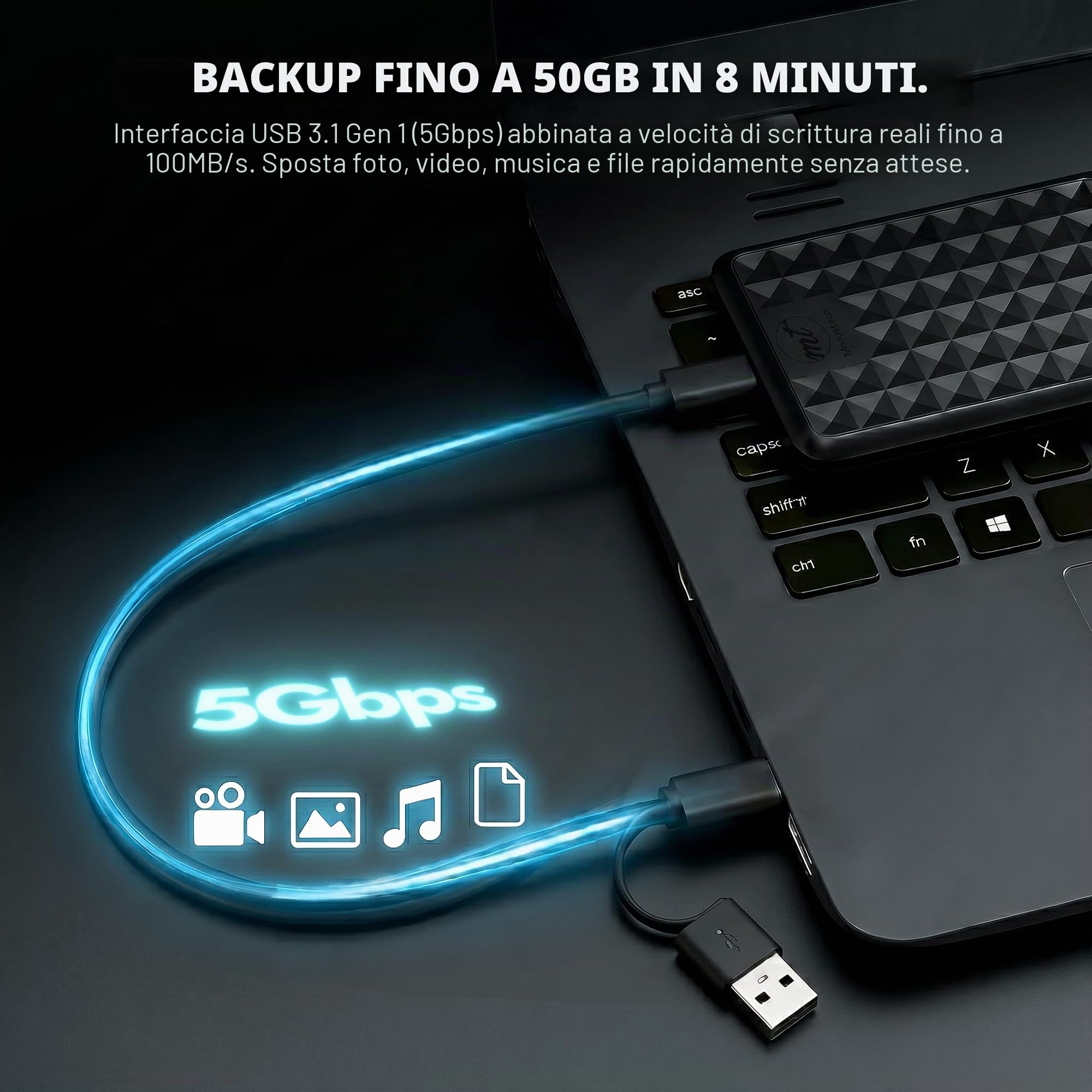 ModusTech Hard Disk Esterno – Portatile USB 3.0/Type-C ad Alta Velocità – Compatibile con Windows Mac Laptop PC Desktop PS4/5 Xbox (1, TB)