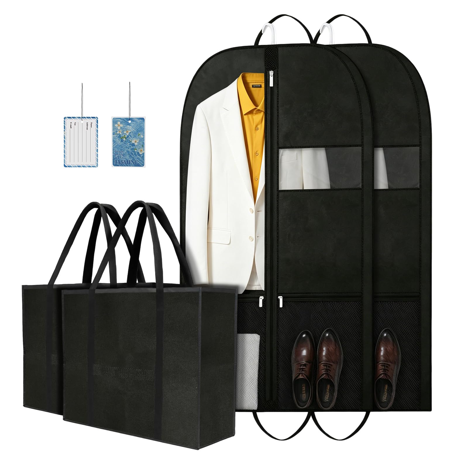 CYD Borsa porta abiti da viaggio per uomo, borsa pieghevole, nero, 109,2 cm porta abiti, confezione da 2