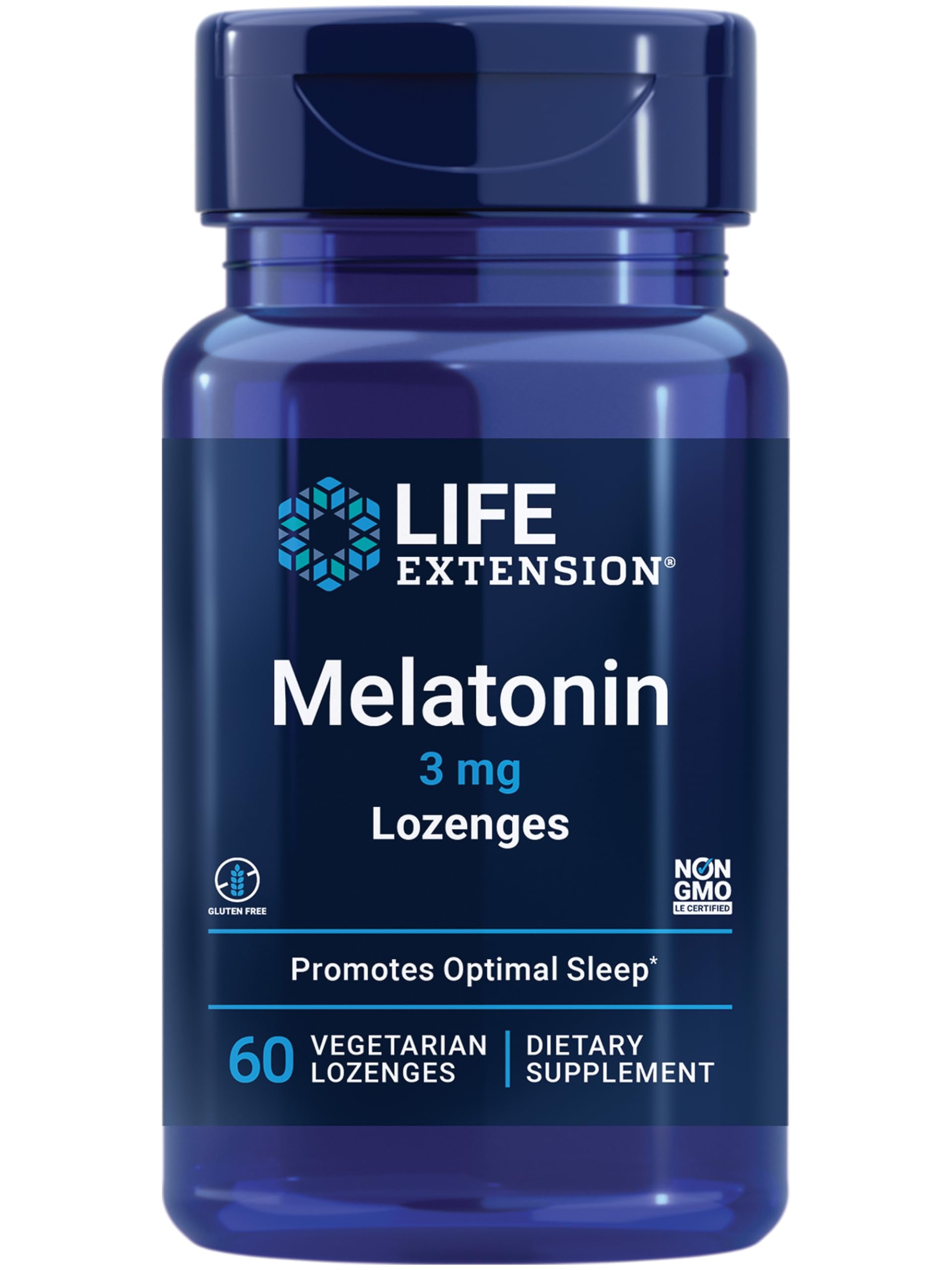 Melatonina Life Extension, 3 mg, Favorece un sueño óptimo, Ritmos circadianos saludables, Defensa celular, Sin gluten, Sin OMG, Vegetariano, 60 pastillas masticables