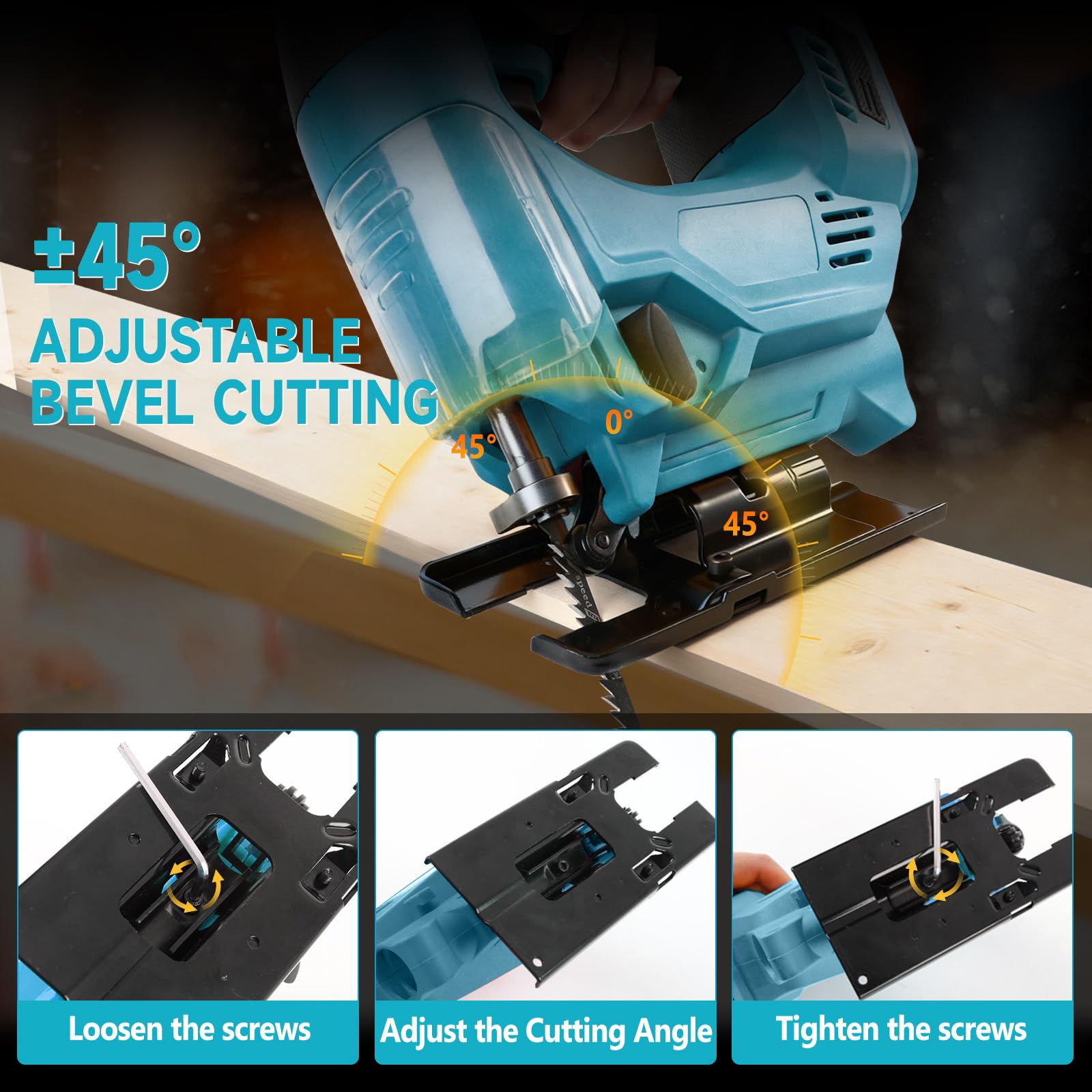 Sega alternativa senza fili compatibile con Makita 18V 420W 3500 giri/min, seghetto alternativo senza spazzole, strumento di separazione, tagli smussati a 45° con 6 lame per taglio circolare dritto