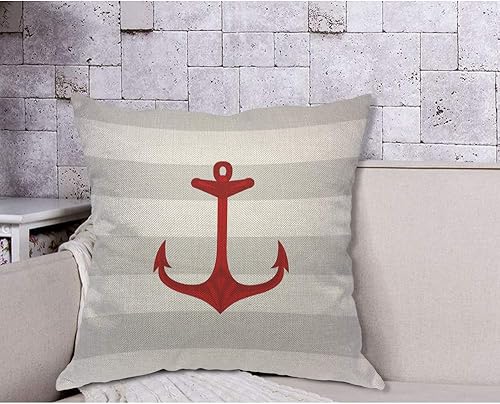 Miniatura 4 de AOYEGO Funda de almohada de ancla roja, equipo náutico, barco marino, vela, fondo a rayas, funda de almohada decorativa de 18 x 18 pulgadas, funda