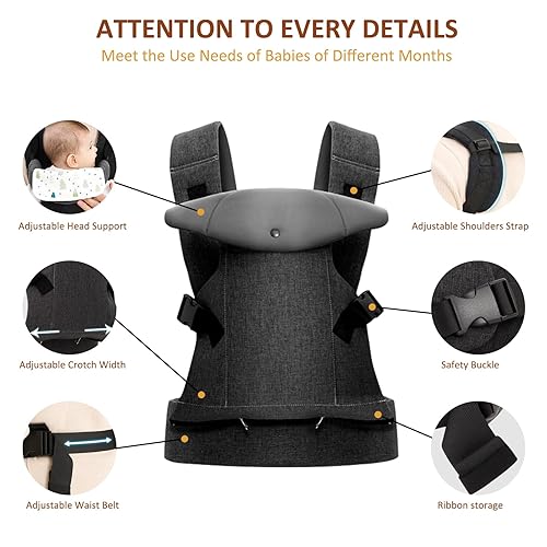 Miniatura 5 de Portabebés, manos libres, ergonómico, ajustable, para recién nacidos a niños pequeños, de 6 a 33 libras, 4 en 1 con toalla de saliva, transporte