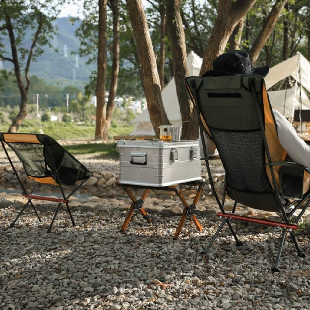 Campingstuhl Faltbar mit hoher Rückenlehne, Outdoor Klappstuhl Camping mit Armlehne & Becherhalter, Leicht Fischerstuhl für Camping Angeln Festival Strand