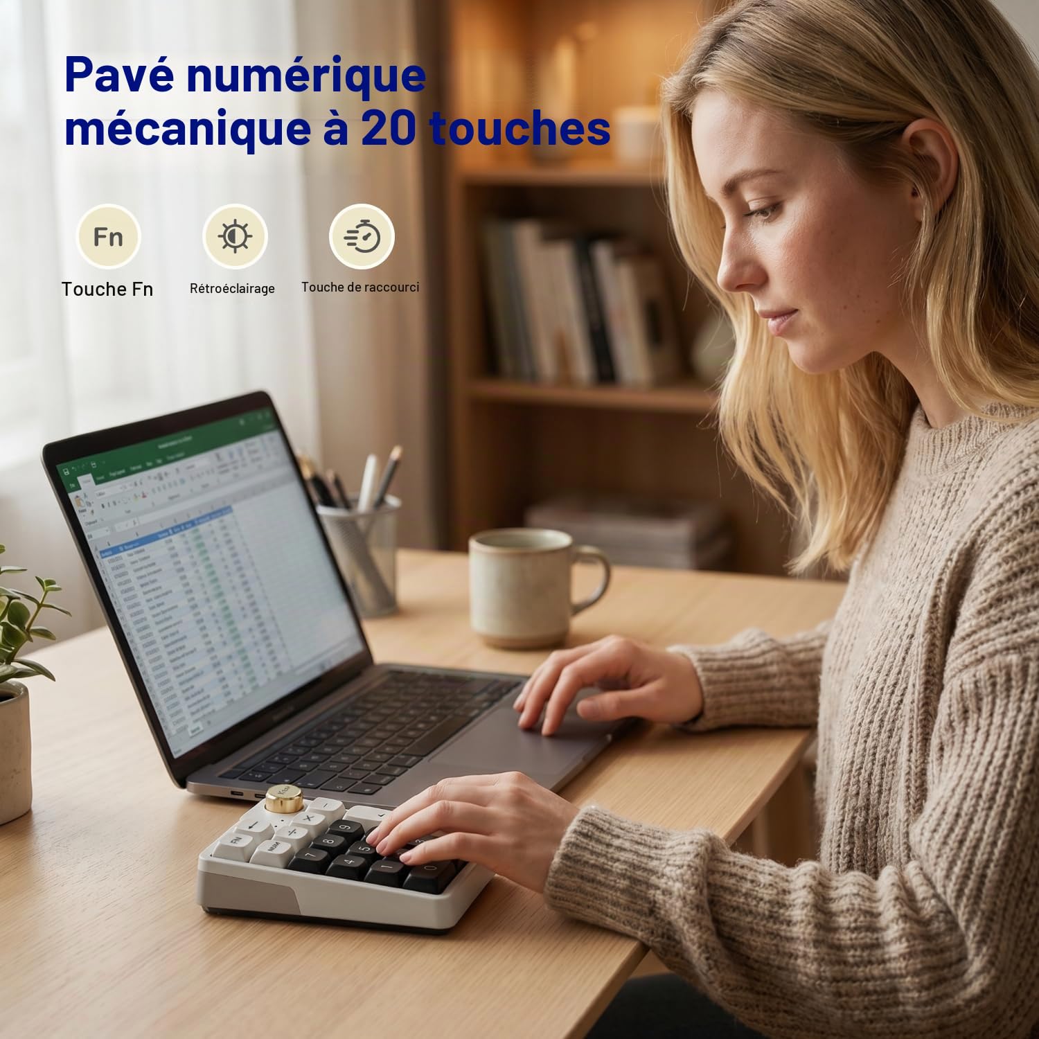 KZZI K20 Pavé numérique mécanique sans Fil – Rechargeable Tri-Mode (BT3.0/2.4G/USB-C), Rétroéclairage RVB, Molette en Aluminium, Échangeable à Chaud – Gris étoilé