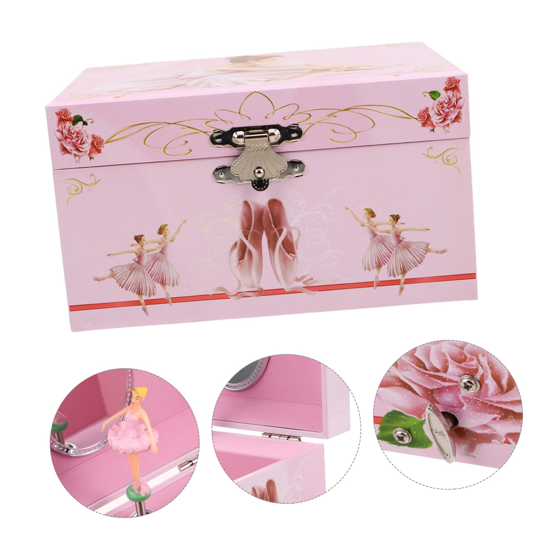 Ipetboom Joyero Musical Bailarina Rosa de 5 Pulgadas, Caja de Música de Ballet para Niñas, Organizador Compacto de Joyas, Decoración Infantil y Obsequio para Cumpleaños