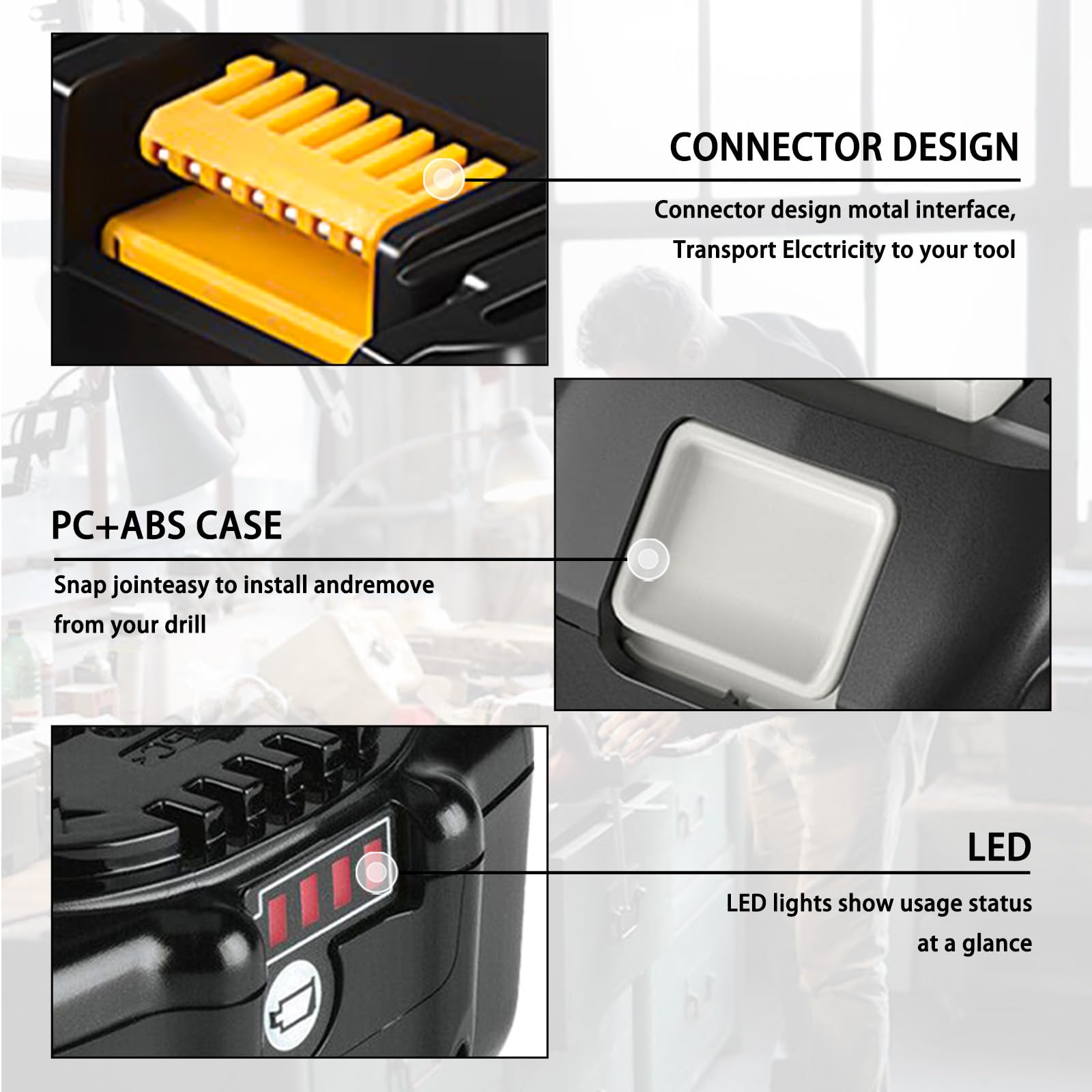 Chargeur Rapide 18V pour Batteries Lithium-ION, Indicateur LED 4 Étages, Système de Refroidissement Intégré & Protection Contre Surchauffe – pour Batteries 8.0Ah/5.0Ah/3.0Ah