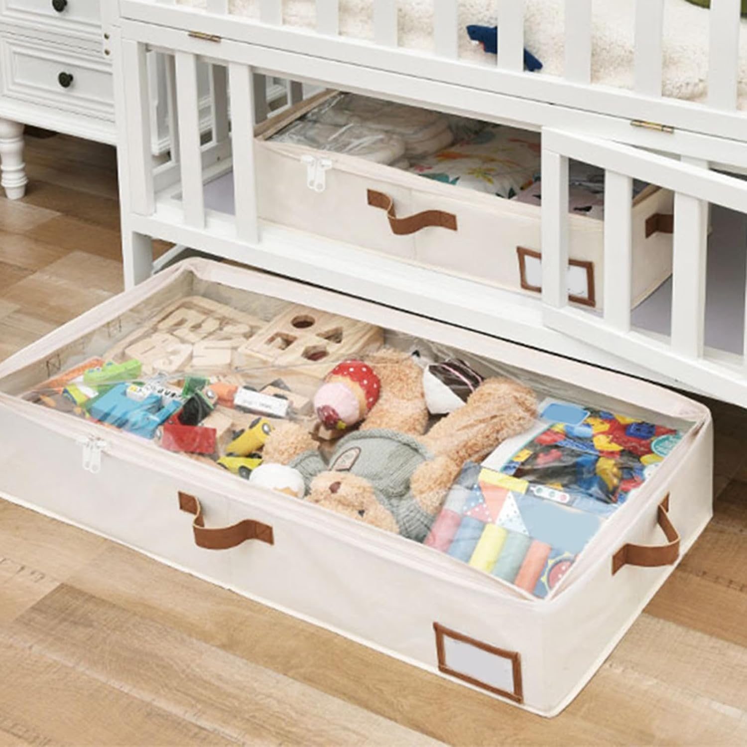 Foldable Under Bed Storage Box for Clothing and Bedding Clothes Organiser with Front and Side Handle and Label Holder Underbed Storage Bin