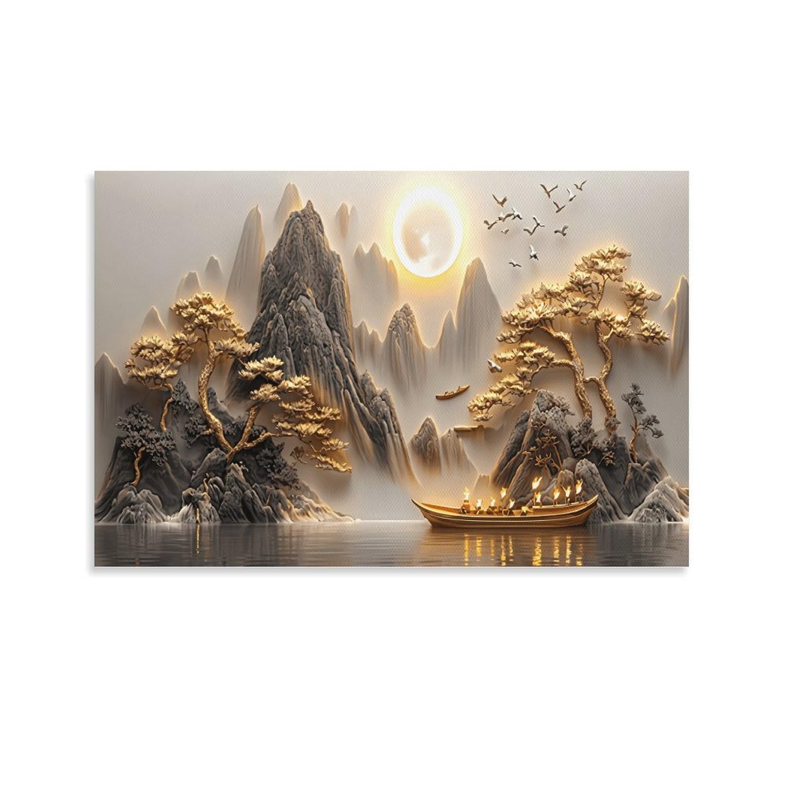 XPASHIQWC Ink Wash Landscape Poster Artwork Giclee Canvas Prints Modern Canvas Wall Art Picture Wall Hanging for Bathroom Wall Decor 20x30inch(50x75cm)